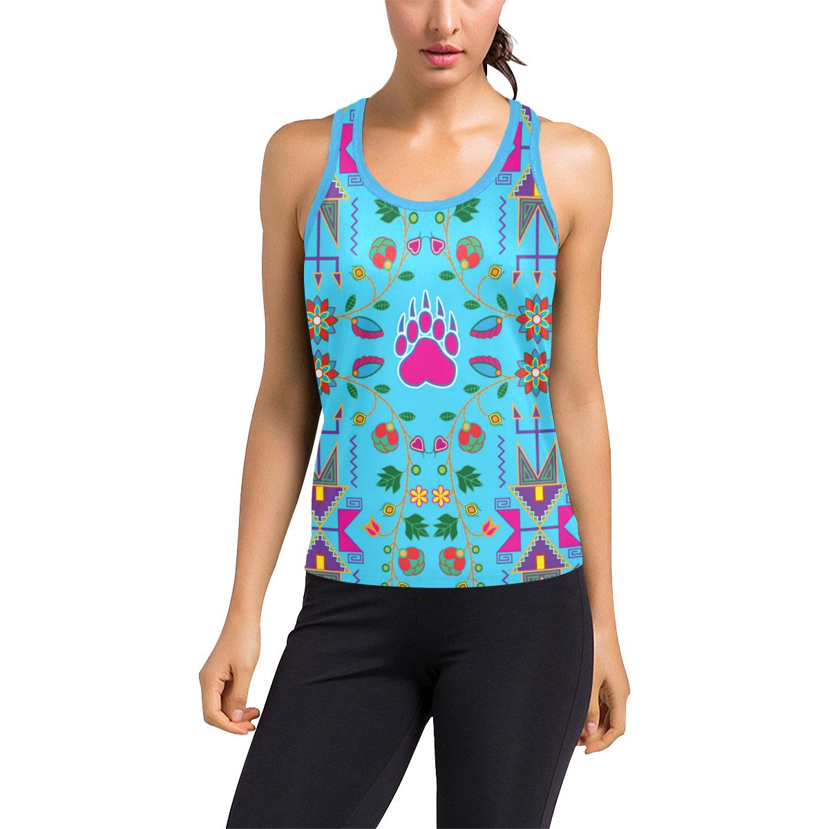 Geometric Floral Fall-Sky Blue Women's Racerback Tank Top (Model T60) Racerback Tank Top (T60) e-joyer