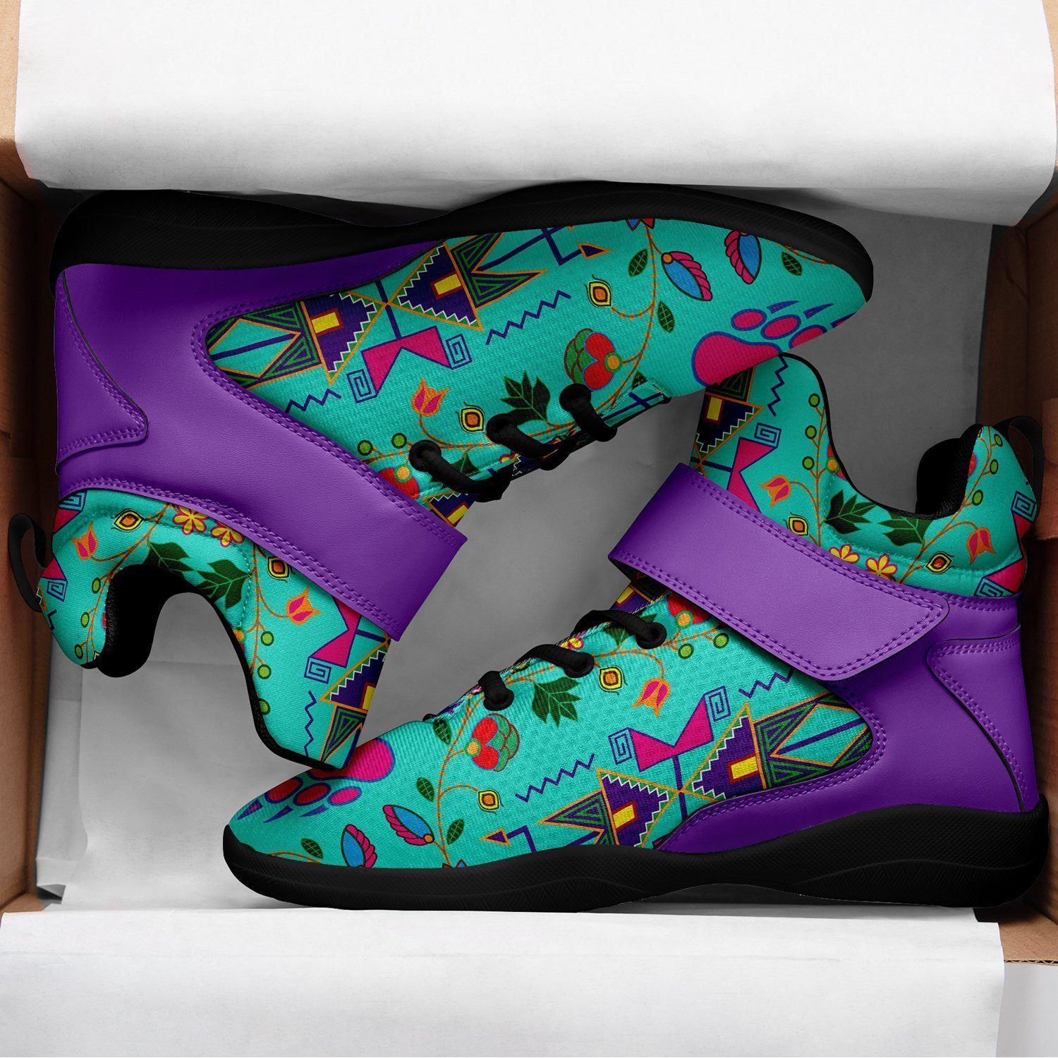 Geometric Floral Fall Sky Ipottaa Basketball / Sport High Top Shoes - Black Sole 49 Dzine