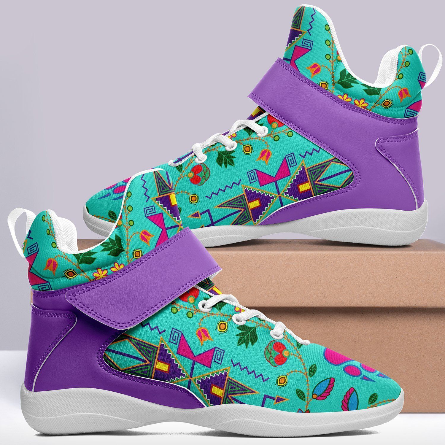 Geometric Floral Fall Sky Ipottaa Basketball / Sport High Top Shoes - White Sole 49 Dzine