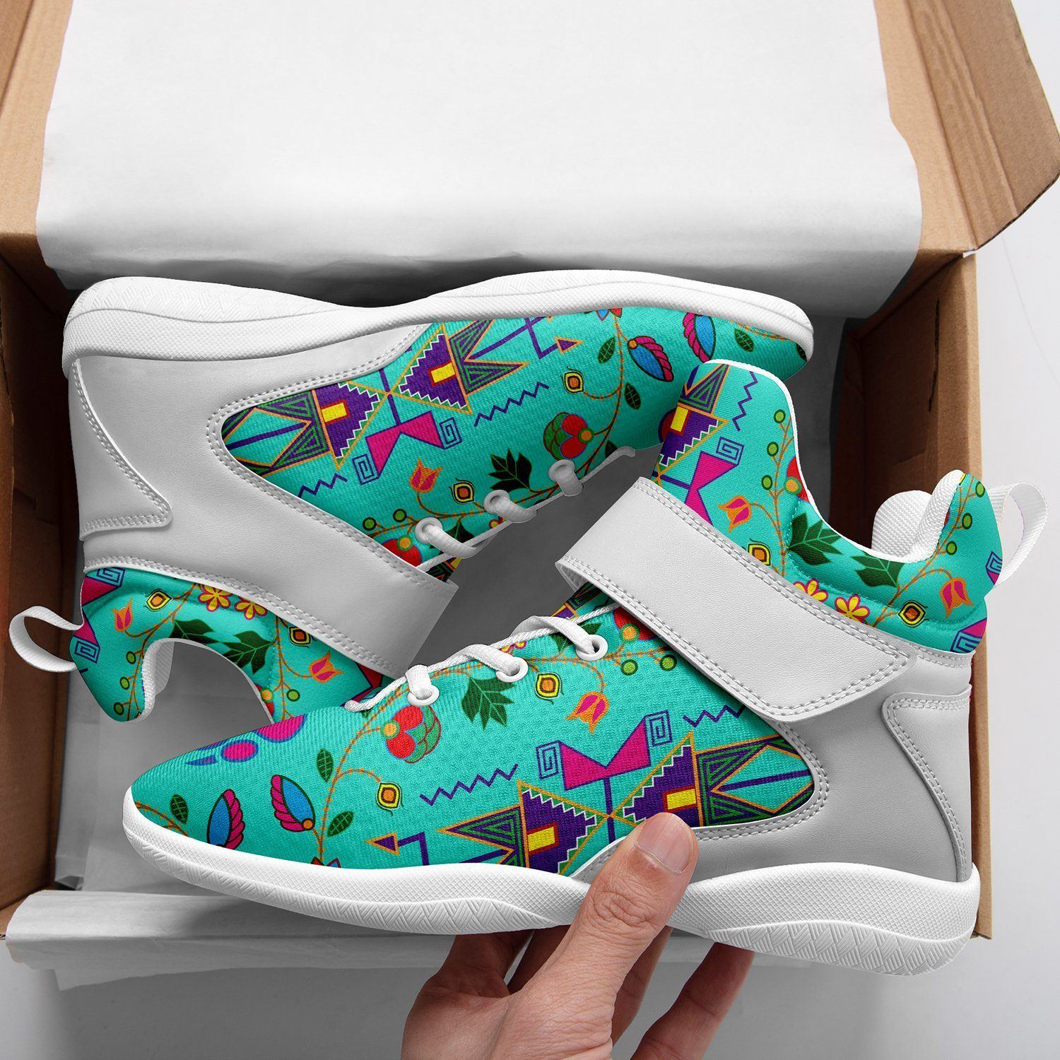 Geometric Floral Fall Sky Ipottaa Basketball / Sport High Top Shoes - White Sole 49 Dzine