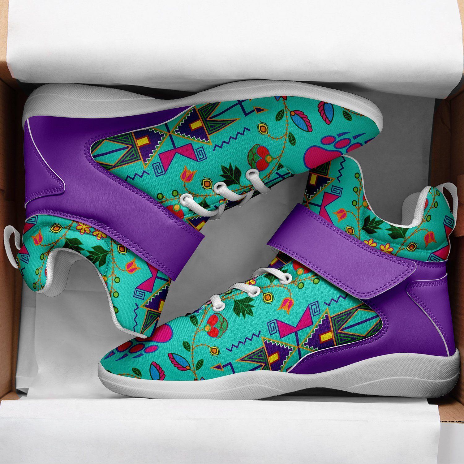Geometric Floral Fall Sky Ipottaa Basketball / Sport High Top Shoes - White Sole 49 Dzine