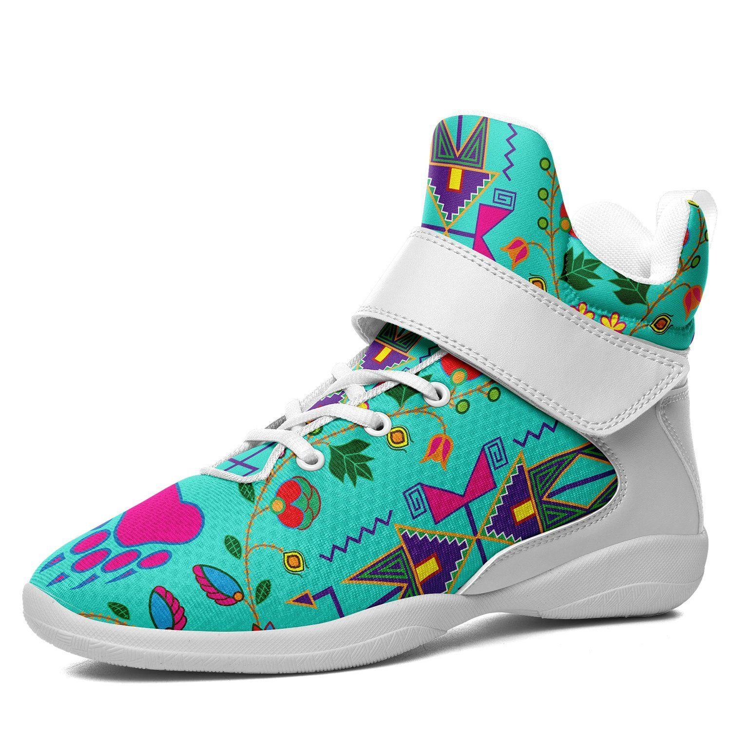 Geometric Floral Fall Sky Kid's Ipottaa Basketball / Sport High Top Shoes 49 Dzine US Women 4.5 / US Youth 3.5 / EUR 35 White Sole with White Strap