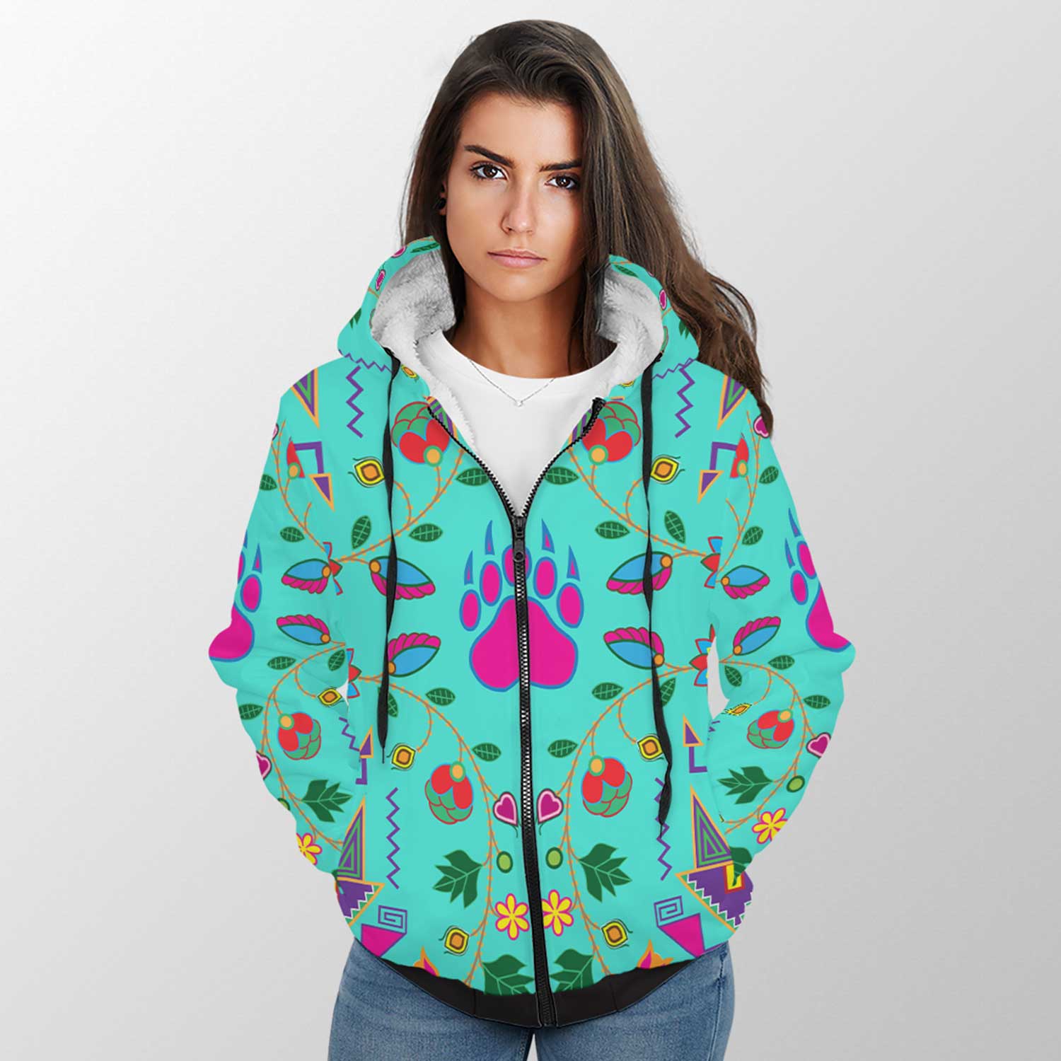 Geometric Floral Fall Sky Sherpa Hoodie 49 Dzine