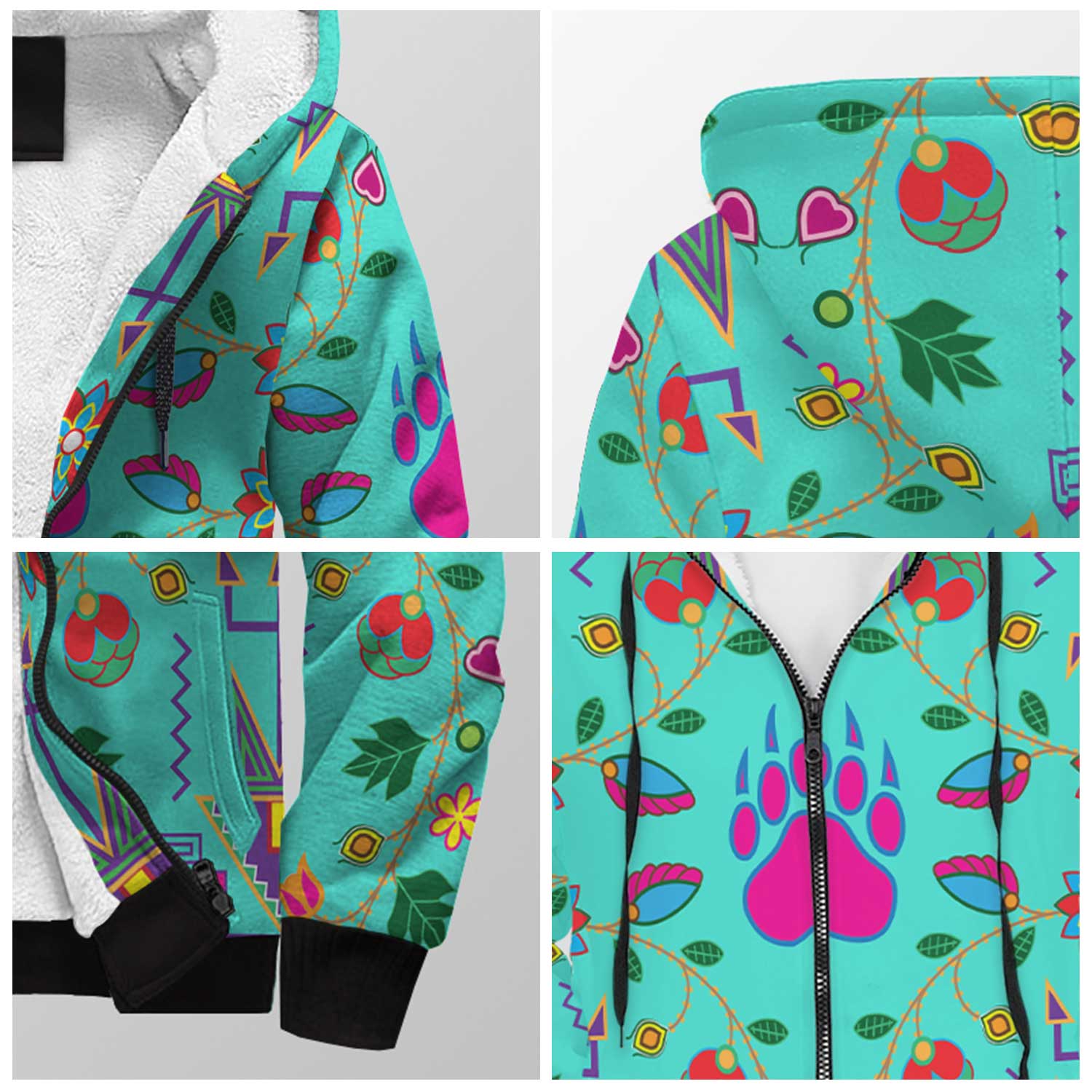 Geometric Floral Fall Sky Sherpa Hoodie 49 Dzine