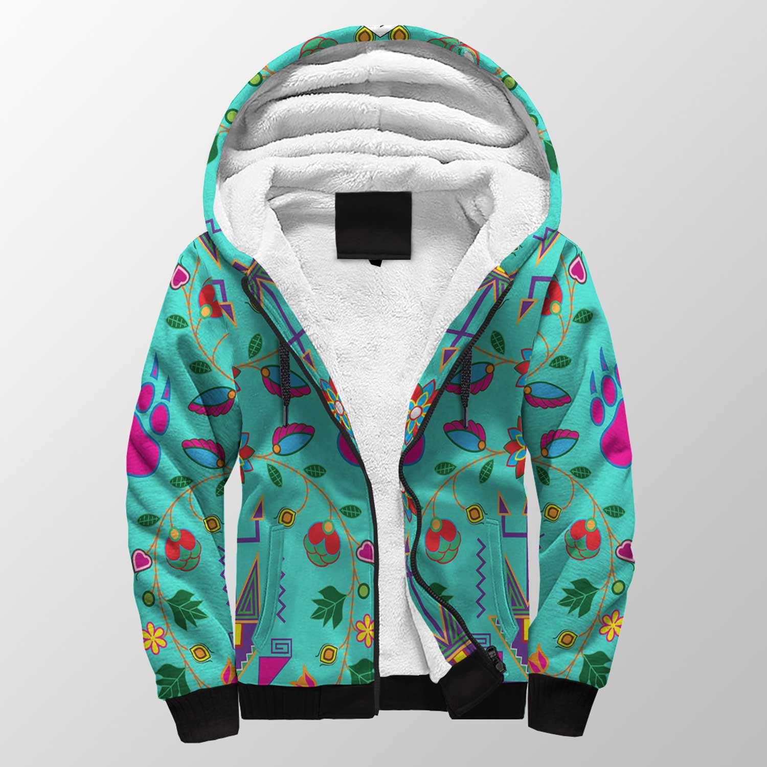 Geometric Floral Fall Sky Sherpa Hoodie 49 Dzine