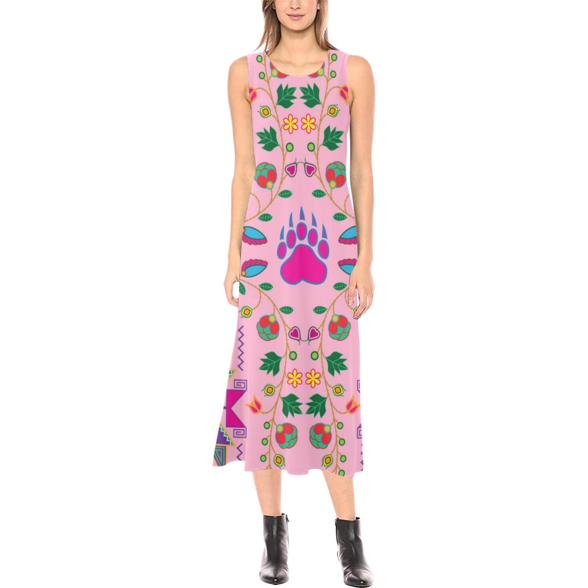 Geometric Floral Fall - Sunset Phaedra Sleeveless Open Fork Long Dress (Model D08) Phaedra Sleeveless Open Fork Long Dress (D08) e-joyer