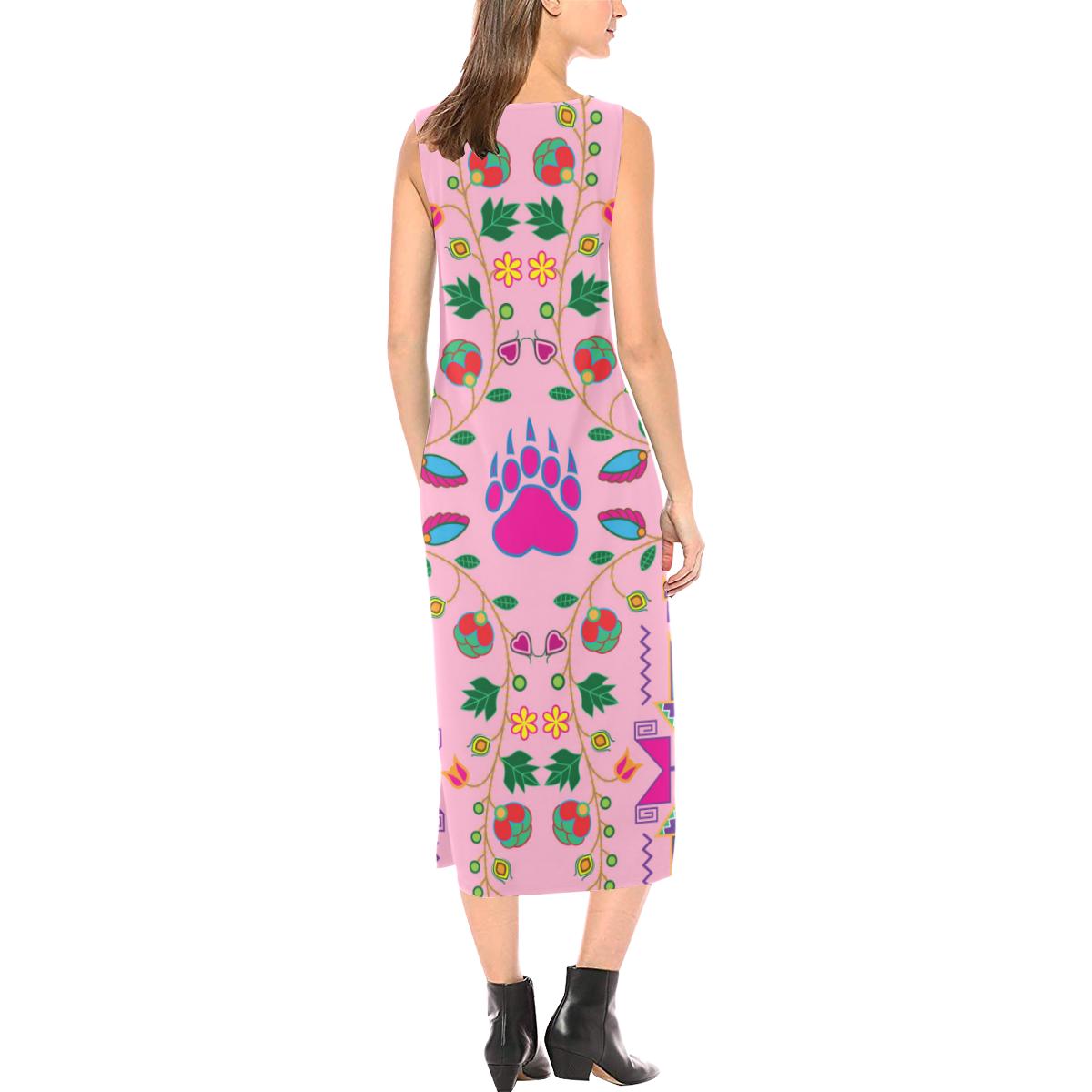 Geometric Floral Fall - Sunset Phaedra Sleeveless Open Fork Long Dress (Model D08) Phaedra Sleeveless Open Fork Long Dress (D08) e-joyer