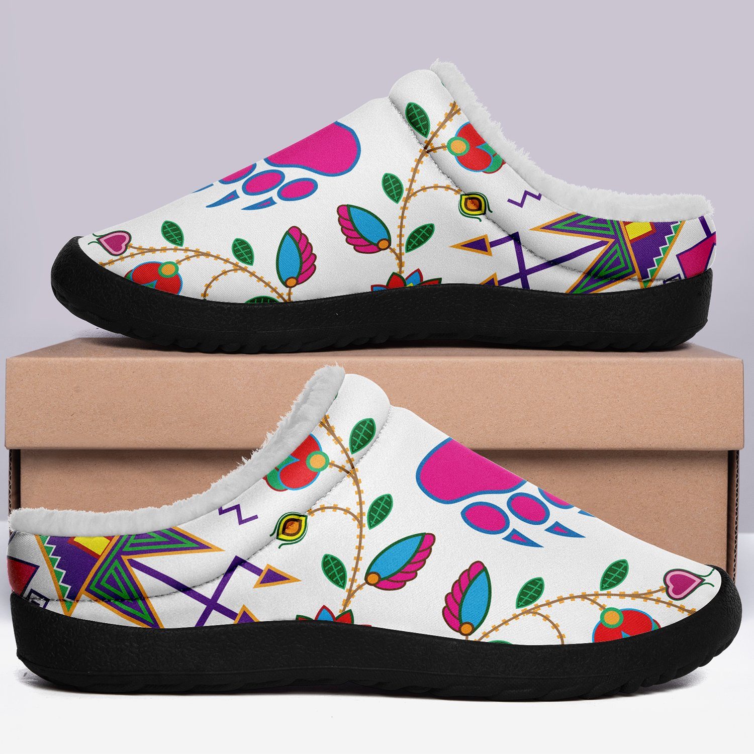 Geometric Floral Fall White Ikinnii Indoor Slipper 49 Dzine