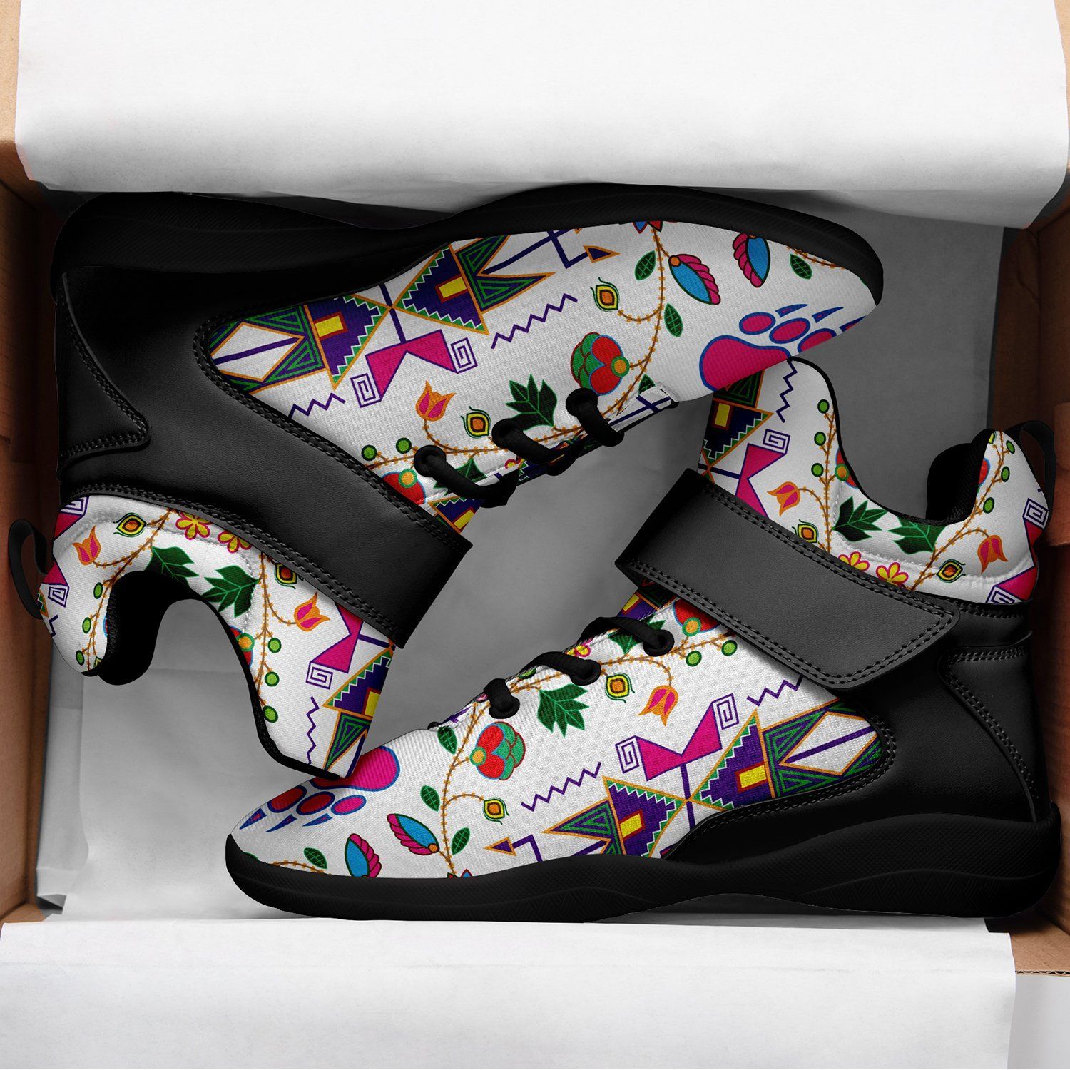 Geometric Floral Fall White Ipottaa Basketball / Sport High Top Shoes - Black Sole 49 Dzine