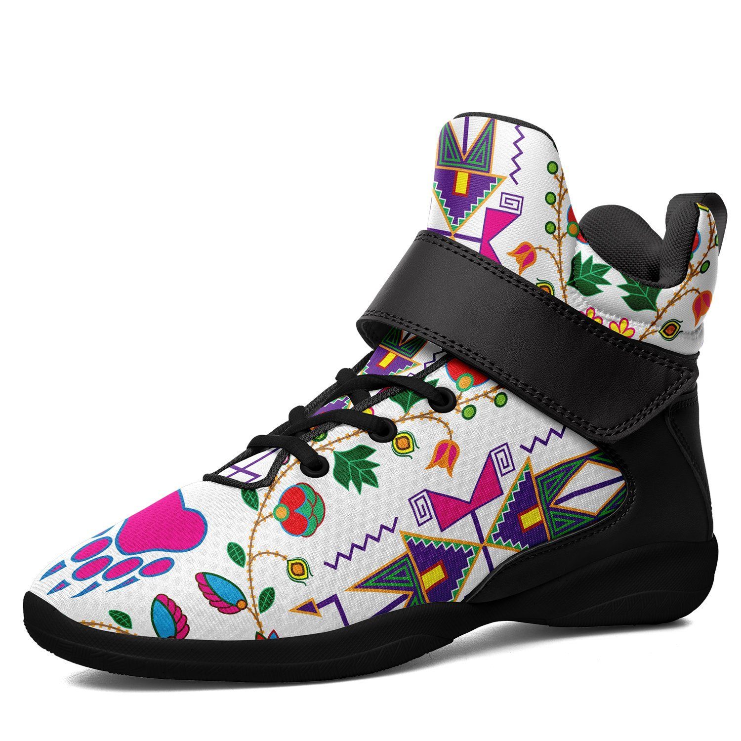 Geometric Floral Fall White Ipottaa Basketball / Sport High Top Shoes - Black Sole 49 Dzine US Men 7 / EUR 40 Black Sole with Black Strap 