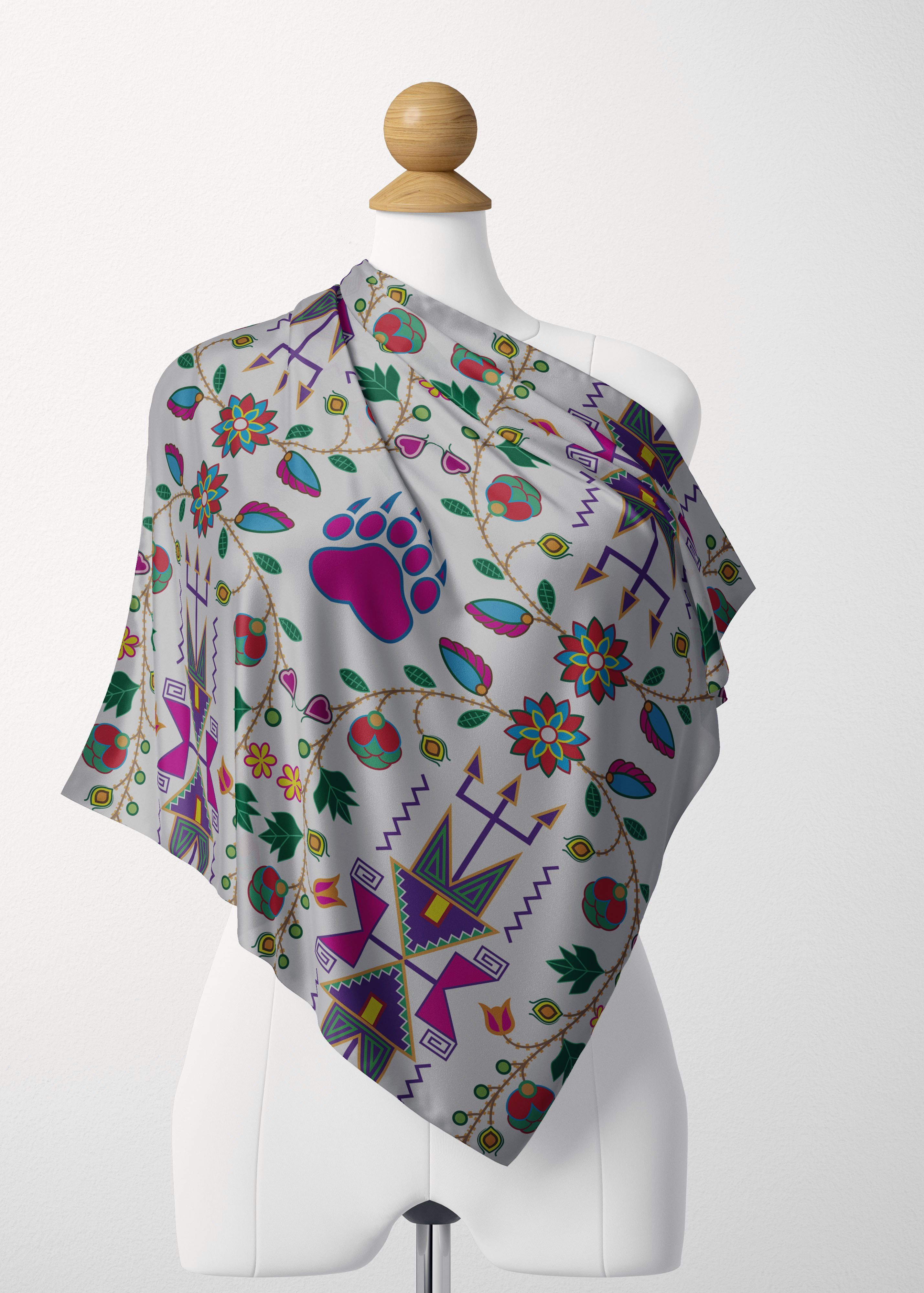 Geometric Floral Fall White Satin Shawl Scarf 49 Dzine