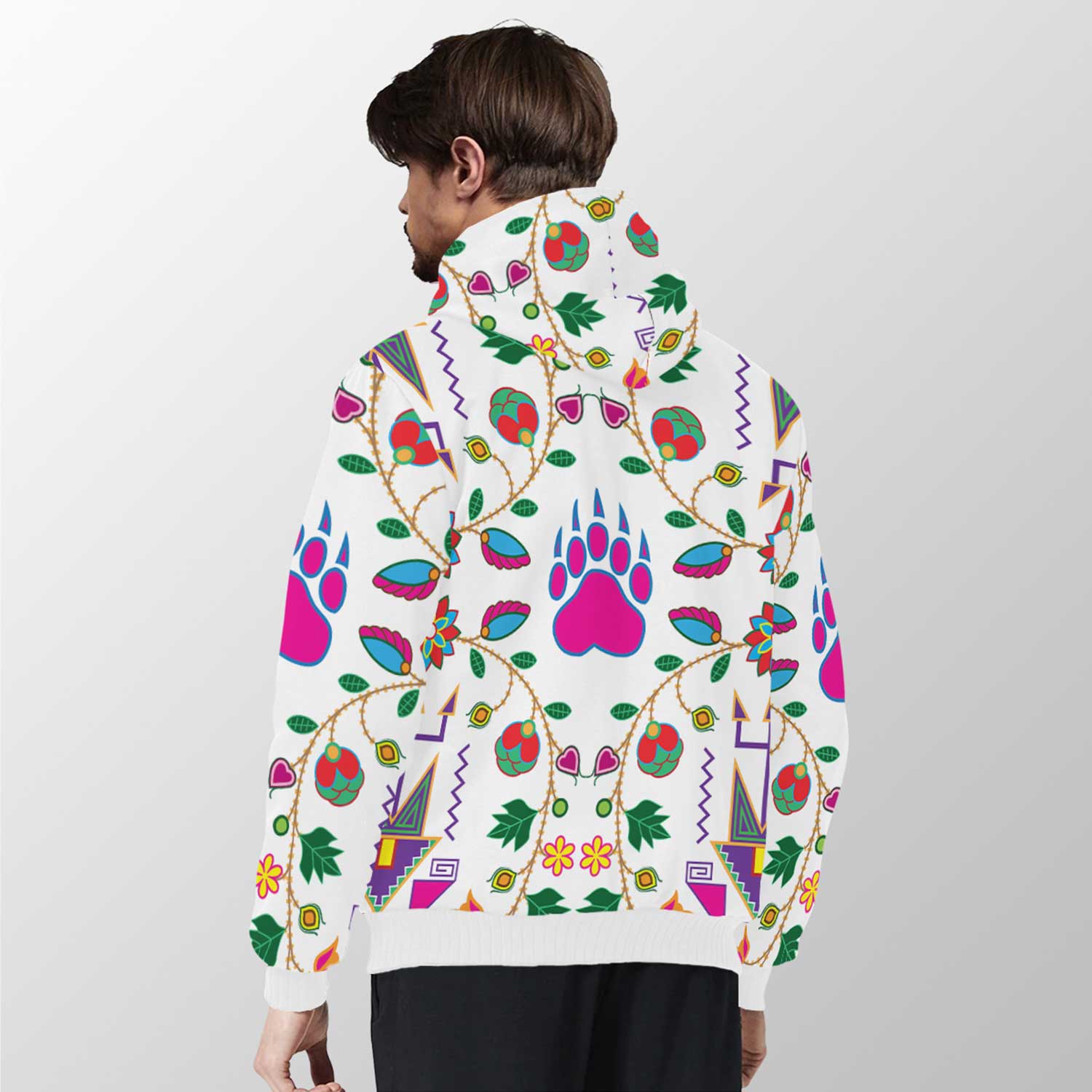 Geometric Floral Fall White Sherpa Hoodie 49 Dzine