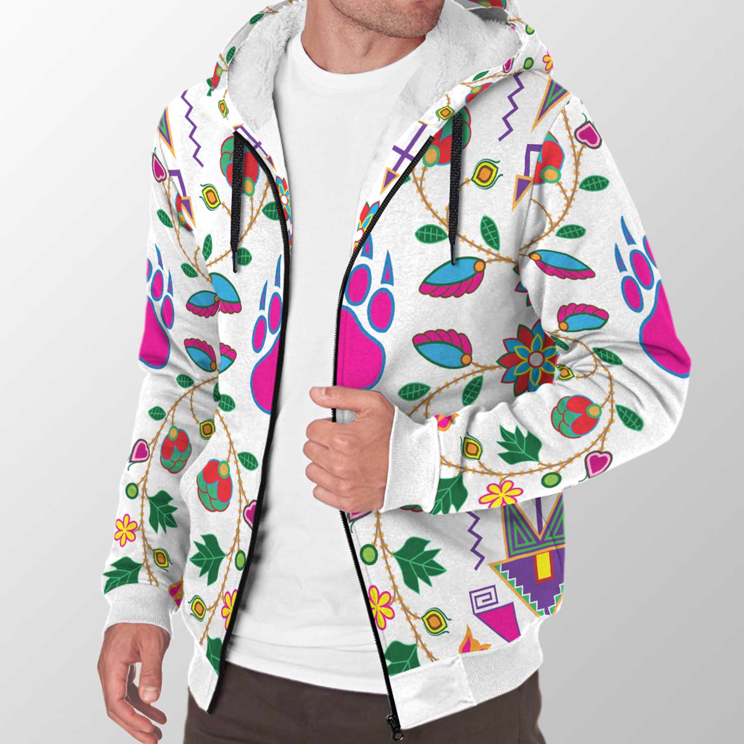 Geometric Floral Fall White Sherpa Hoodie 49 Dzine