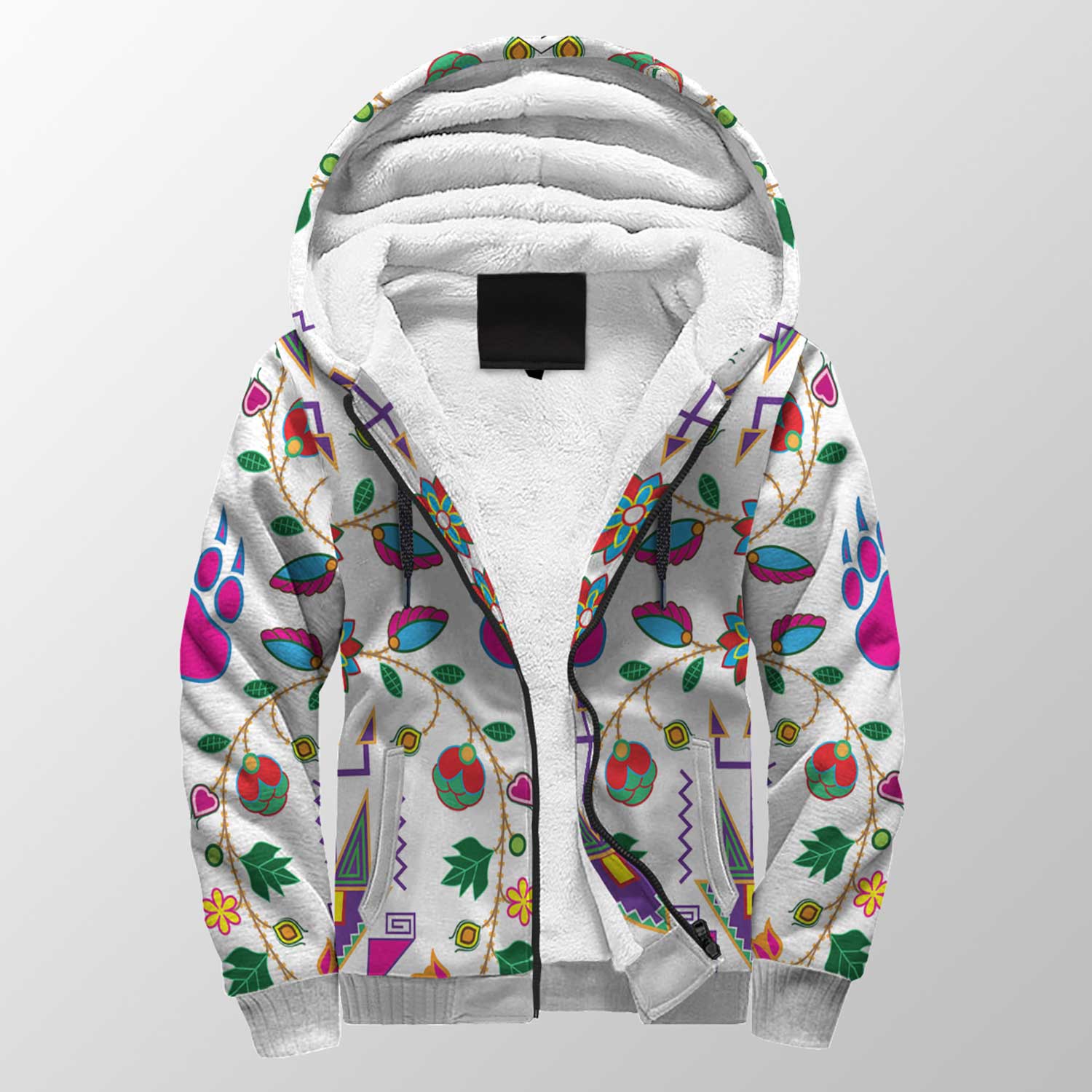 Geometric Floral Fall White Sherpa Hoodie 49 Dzine