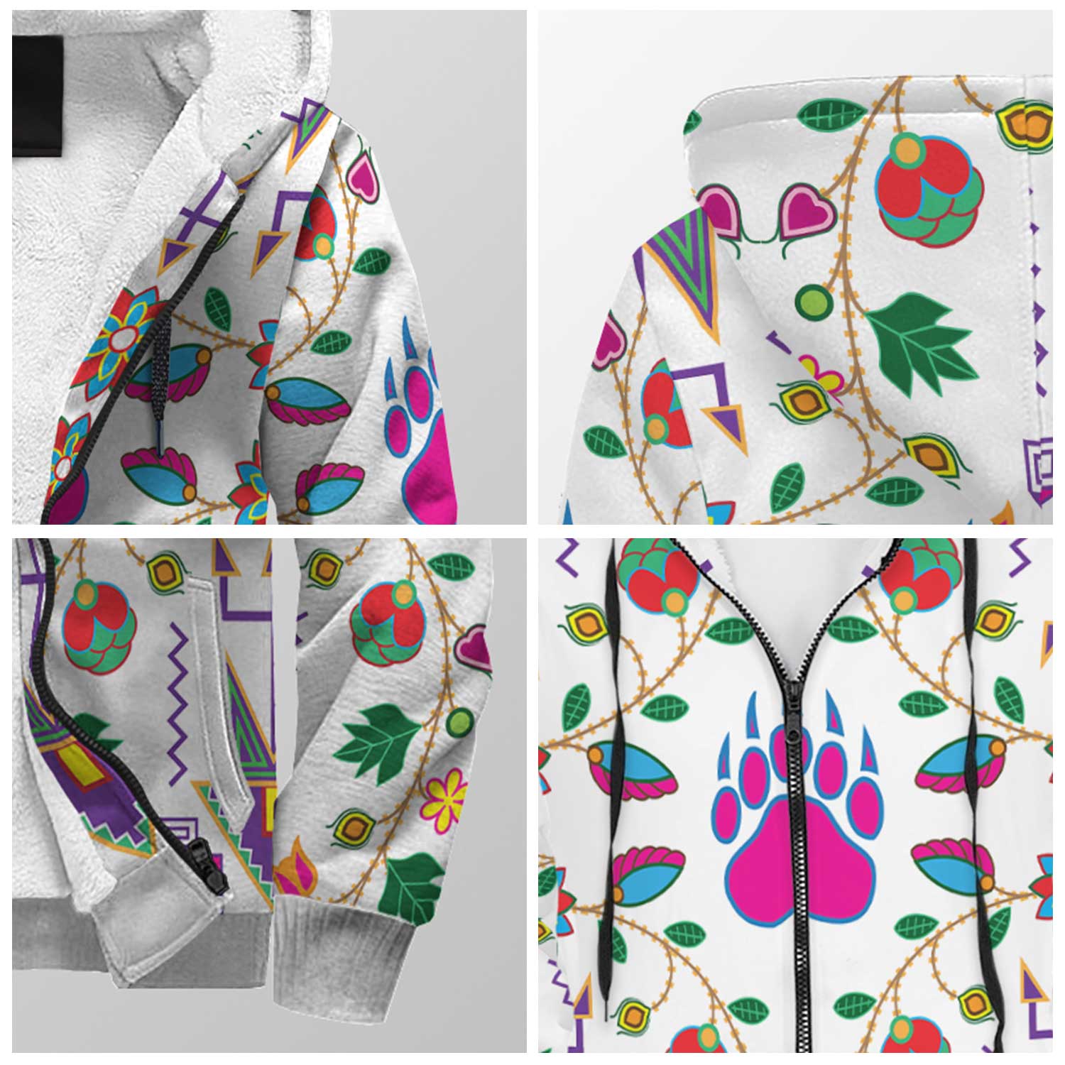 Geometric Floral Fall White Sherpa Hoodie 49 Dzine