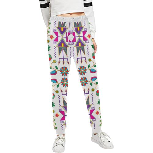 Geometric Floral Fall-White Women's All Over Print Sweatpants (Model L11) Women's All Over Print Sweatpants (L11) e-joyer