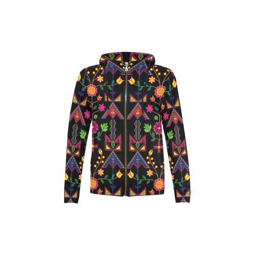Geometric Floral Spring-Black All Over Print Full Zip Hoodie for Kid (Model H14) All Over Print Full Zip Hoodie for Kid (H14) e-joyer