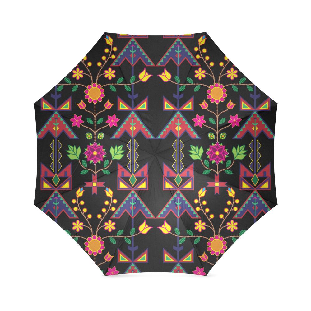 Geometric Floral Spring-Black Foldable Umbrella Foldable Umbrella e-joyer 