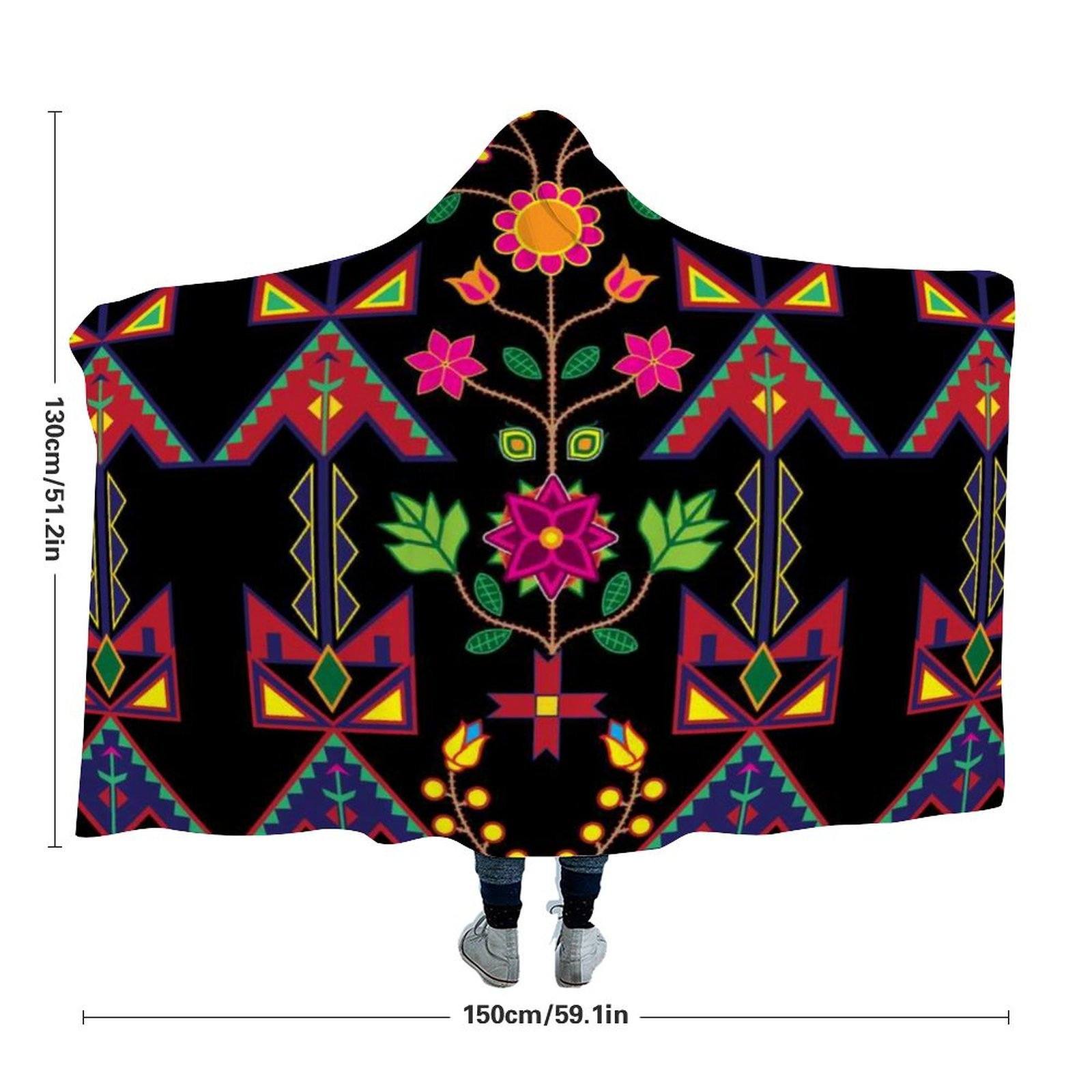 Geometric Floral Spring Black Hooded Blanket 49 Dzine