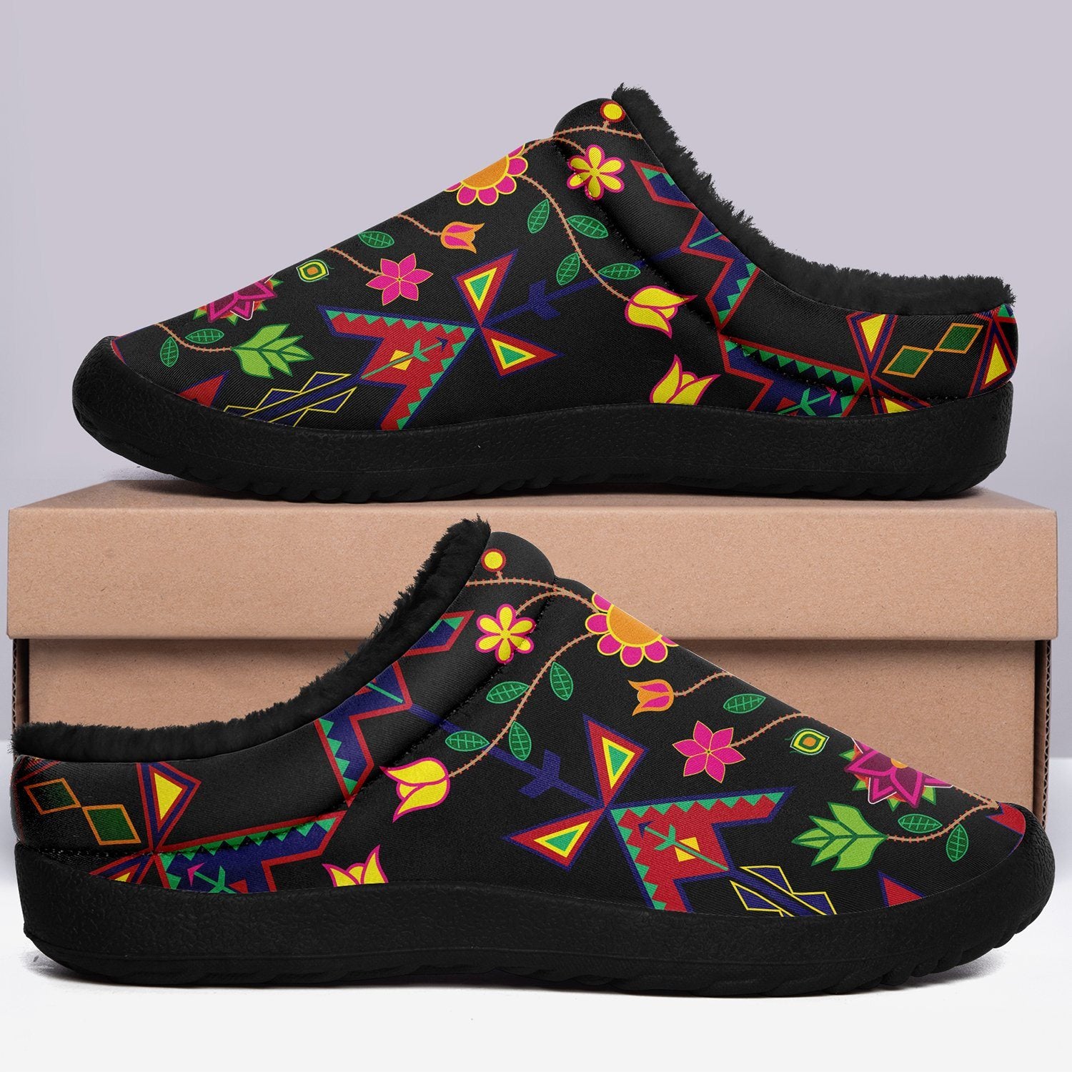 Geometric Floral Spring Black Ikinnii Indoor Slipper 49 Dzine