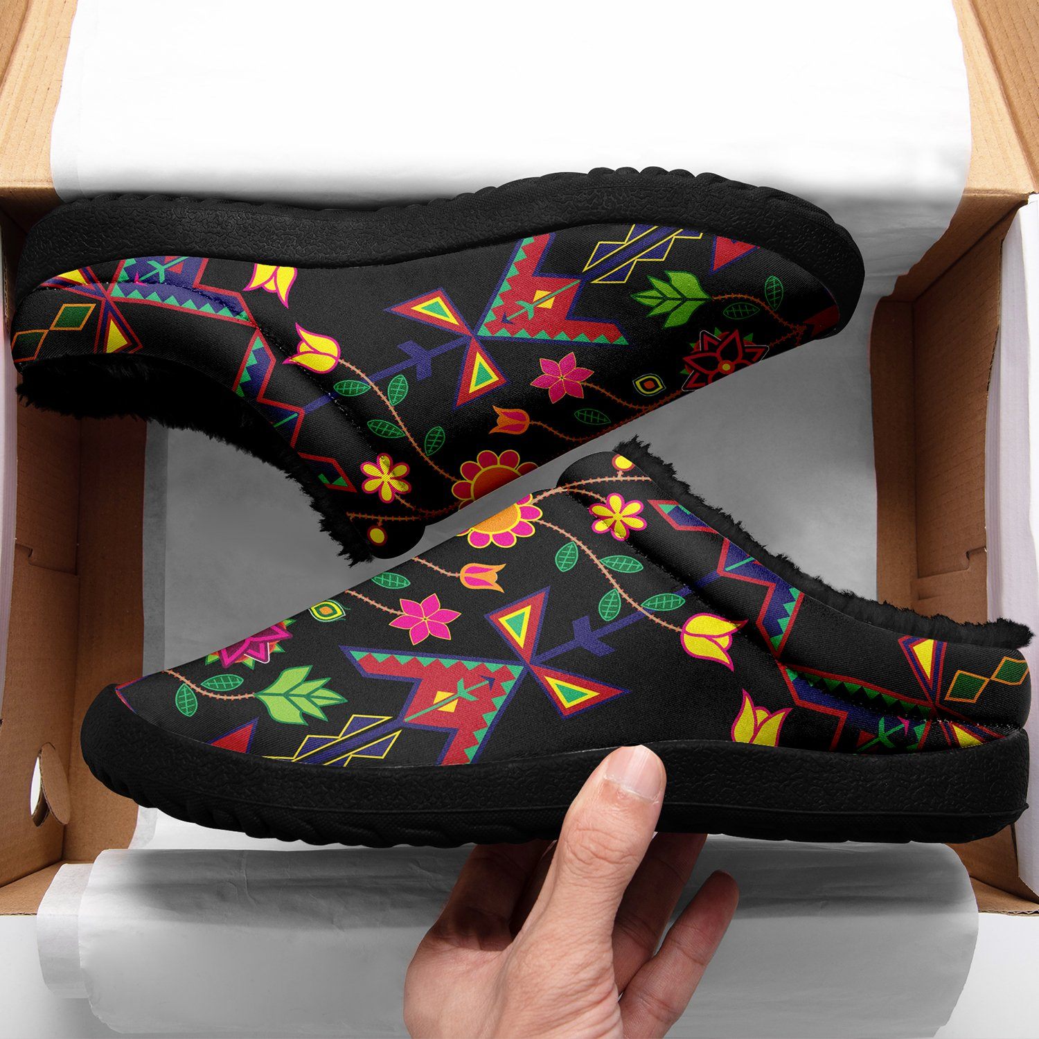 Geometric Floral Spring Black Ikinnii Indoor Slipper 49 Dzine