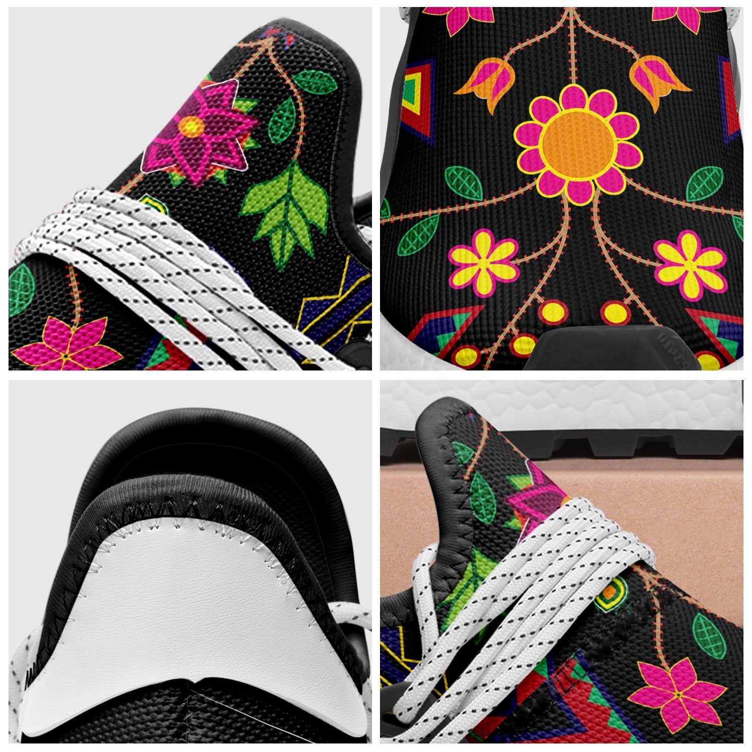Geometric Floral Spring Black Okaki Sneakers Shoes Herman