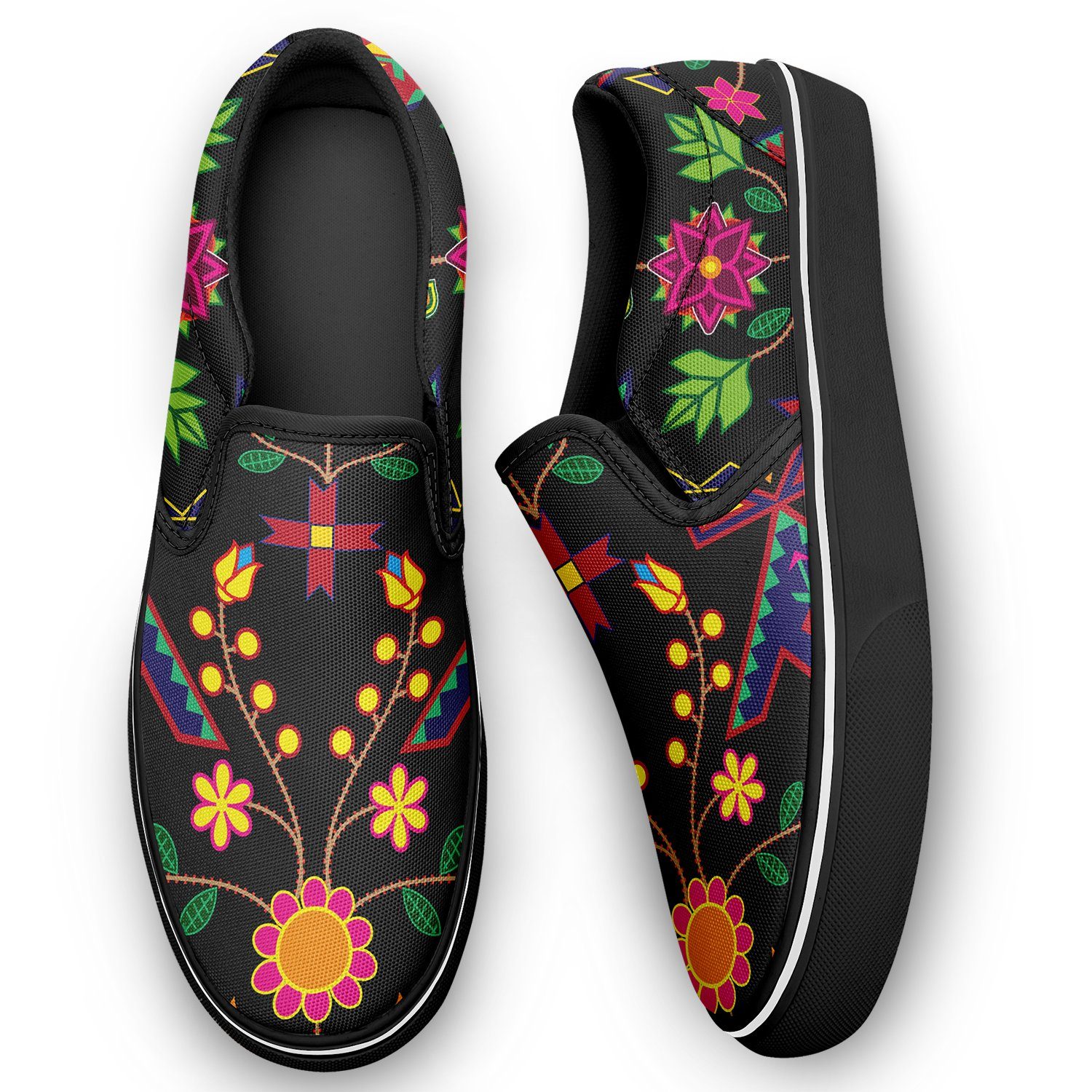 Geometric Floral Spring Black Otoyimm Canvas Slip On Shoes otoyimm Herman
