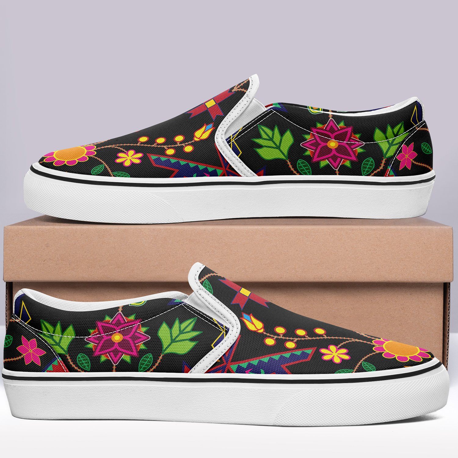 Geometric Floral Spring Black Otoyimm Canvas Slip On Shoes otoyimm Herman