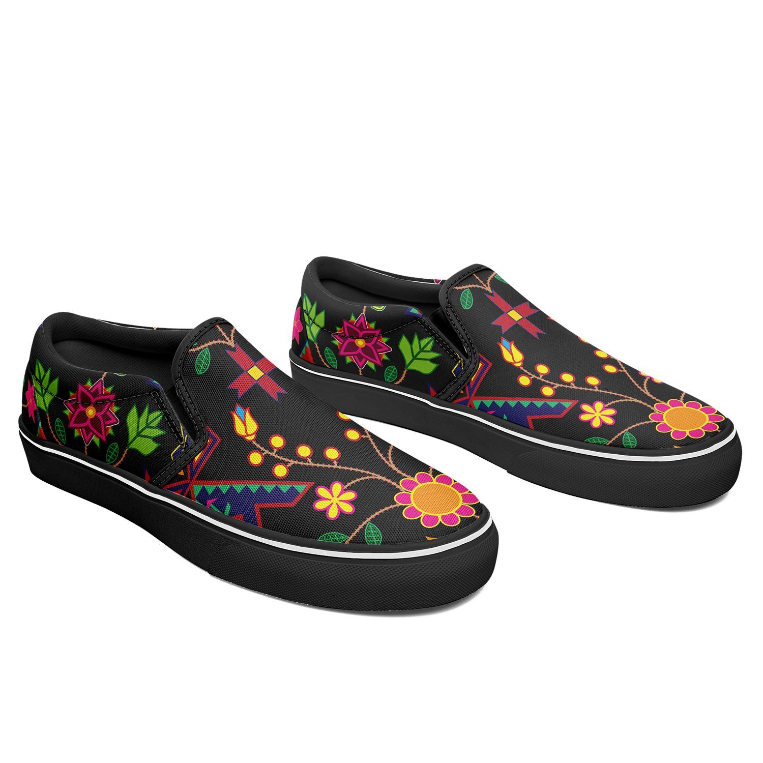 Geometric Floral Spring Black Otoyimm Canvas Slip On Shoes otoyimm Herman