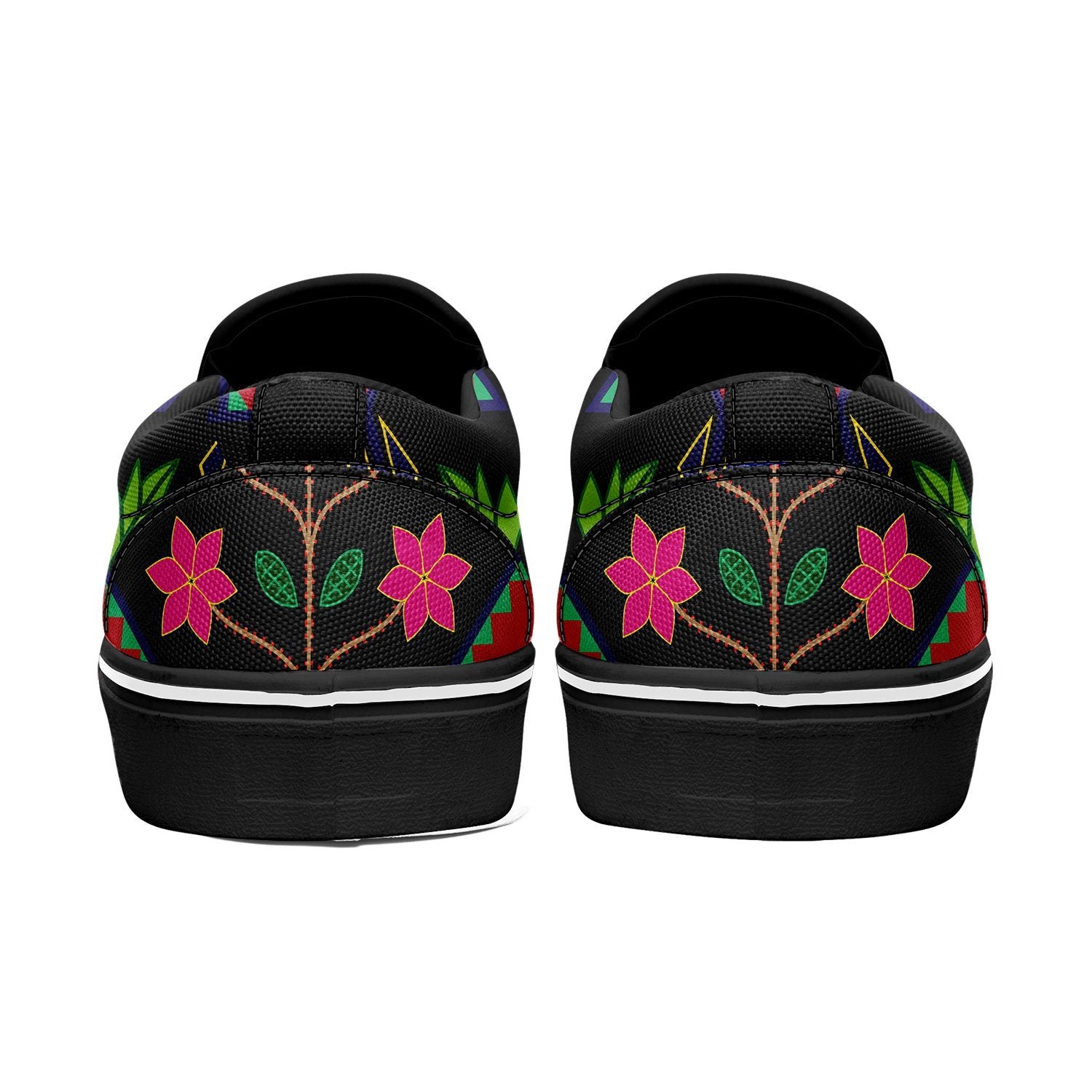 Geometric Floral Spring Black Otoyimm Canvas Slip On Shoes otoyimm Herman