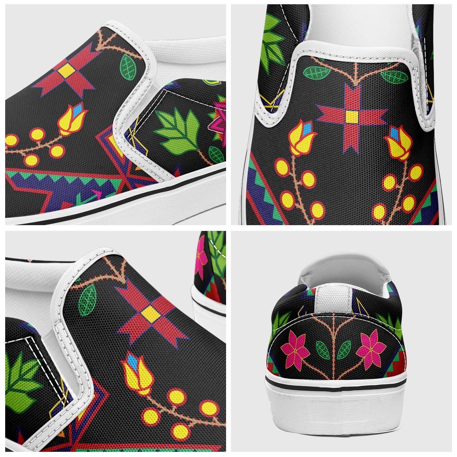 Geometric Floral Spring Black Otoyimm Canvas Slip On Shoes otoyimm Herman