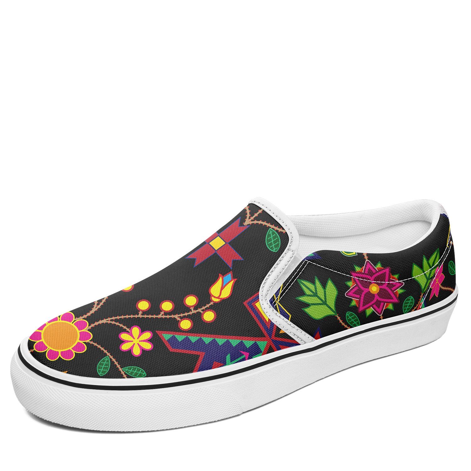 Geometric Floral Spring Black Otoyimm Canvas Slip On Shoes otoyimm Herman
