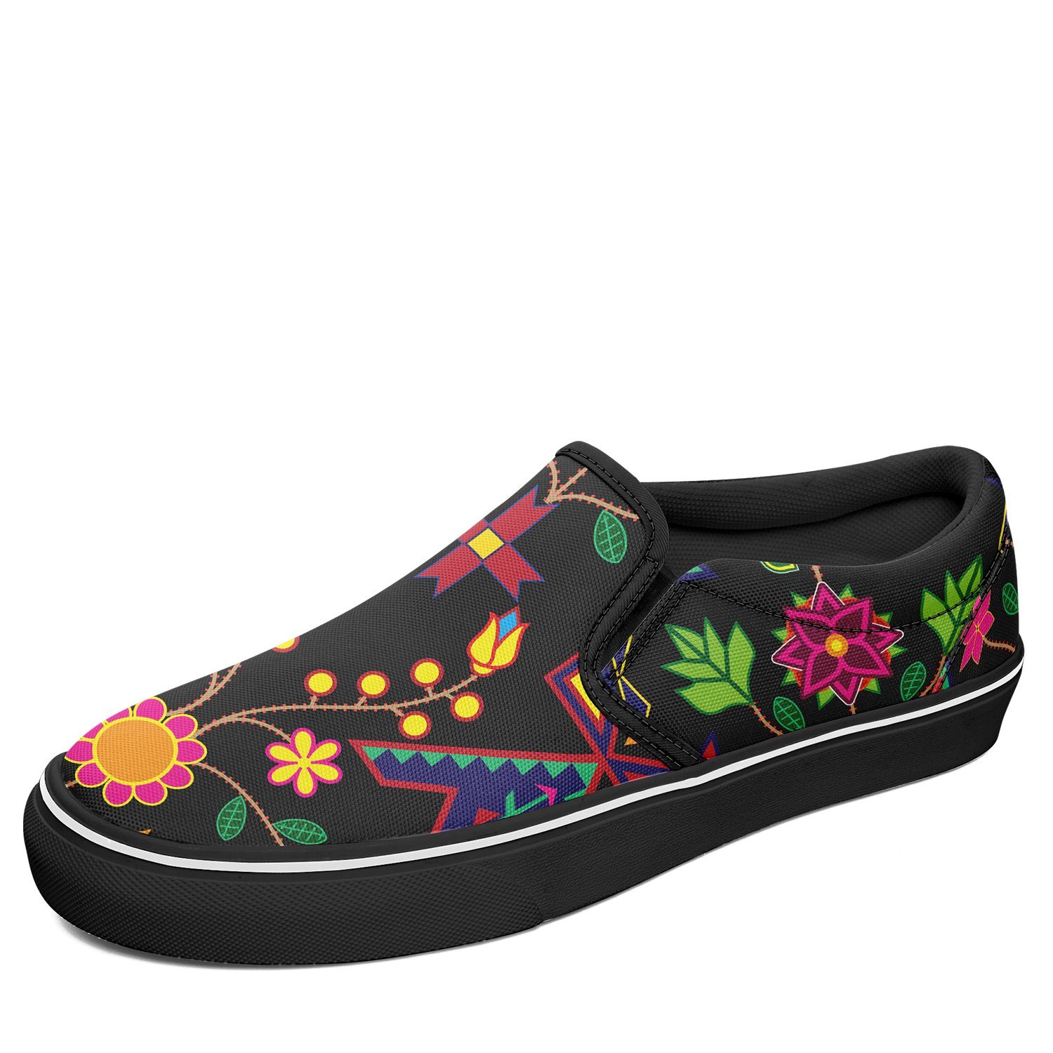 Geometric Floral Spring Black Otoyimm Kid's Canvas Slip On Shoes otoyimm Herman