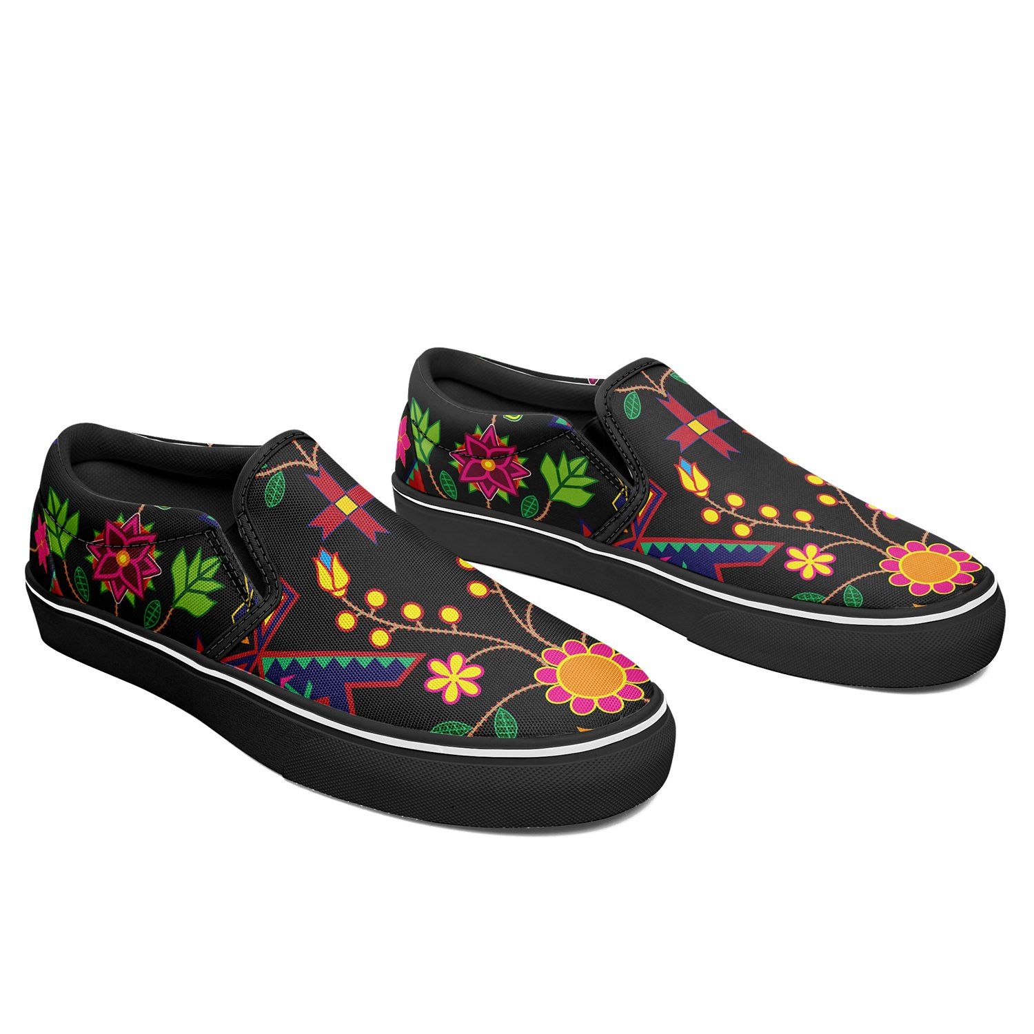 Geometric Floral Spring Black Otoyimm Kid's Canvas Slip On Shoes otoyimm Herman 