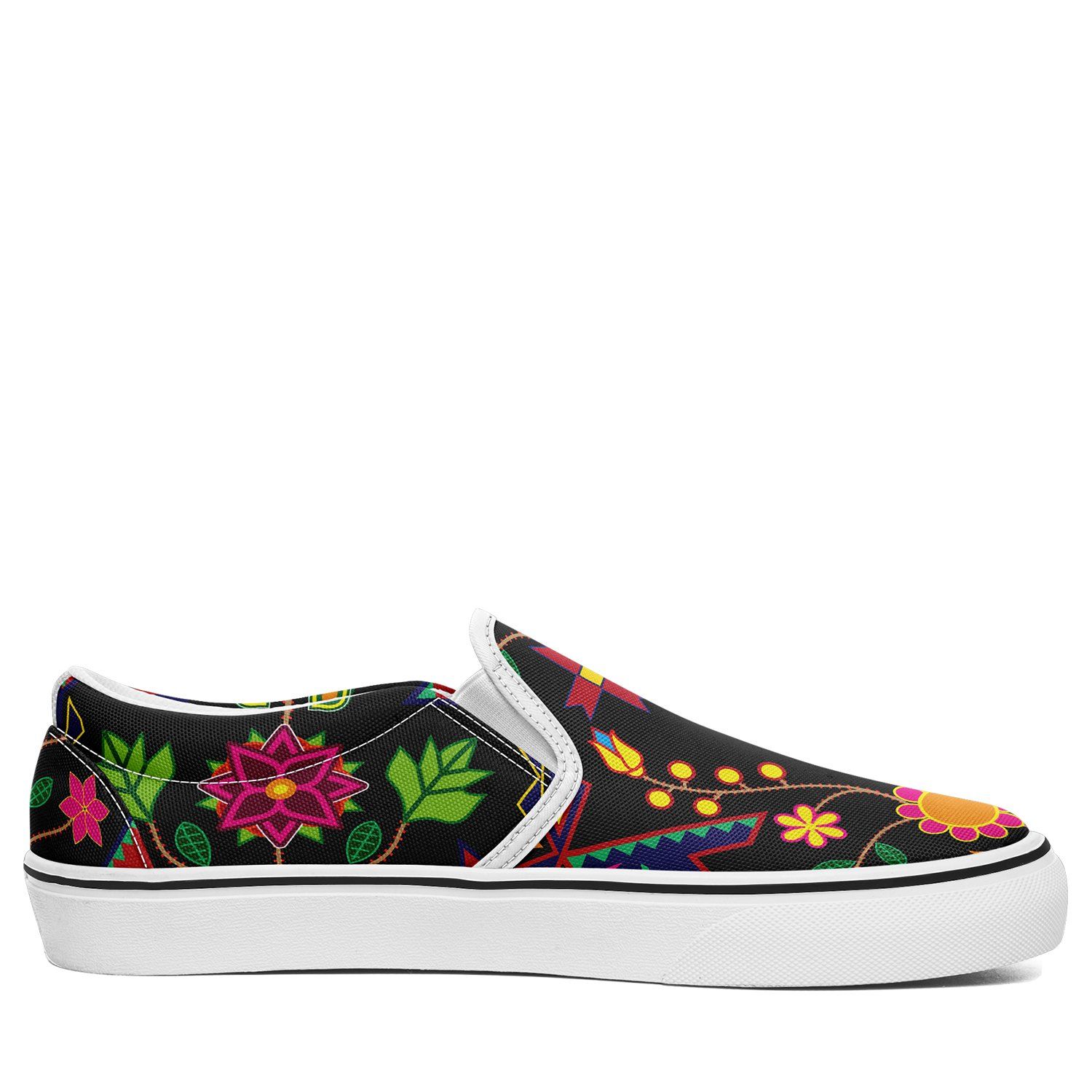 Geometric Floral Spring Black Otoyimm Kid's Canvas Slip On Shoes otoyimm Herman