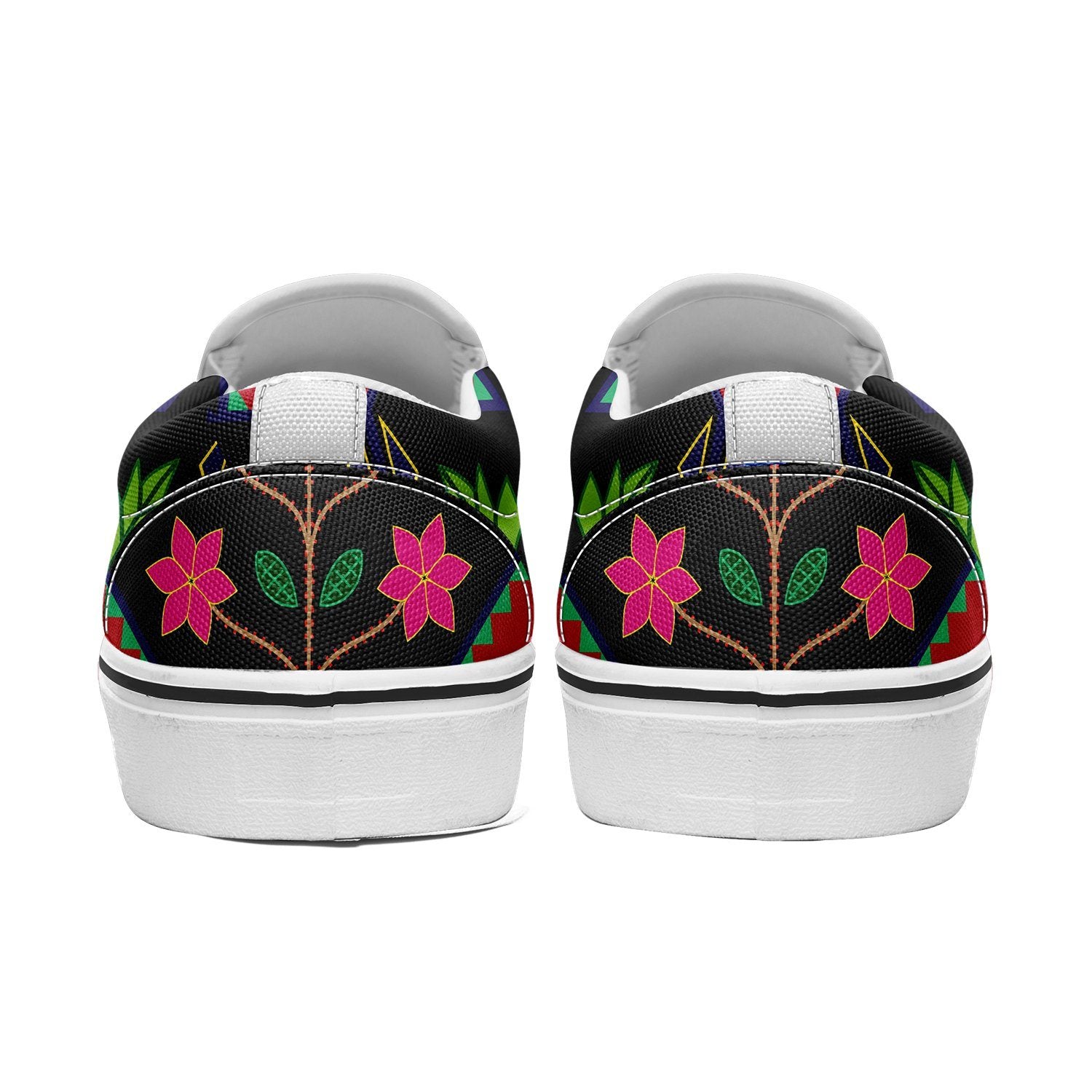 Geometric Floral Spring Black Otoyimm Kid's Canvas Slip On Shoes otoyimm Herman