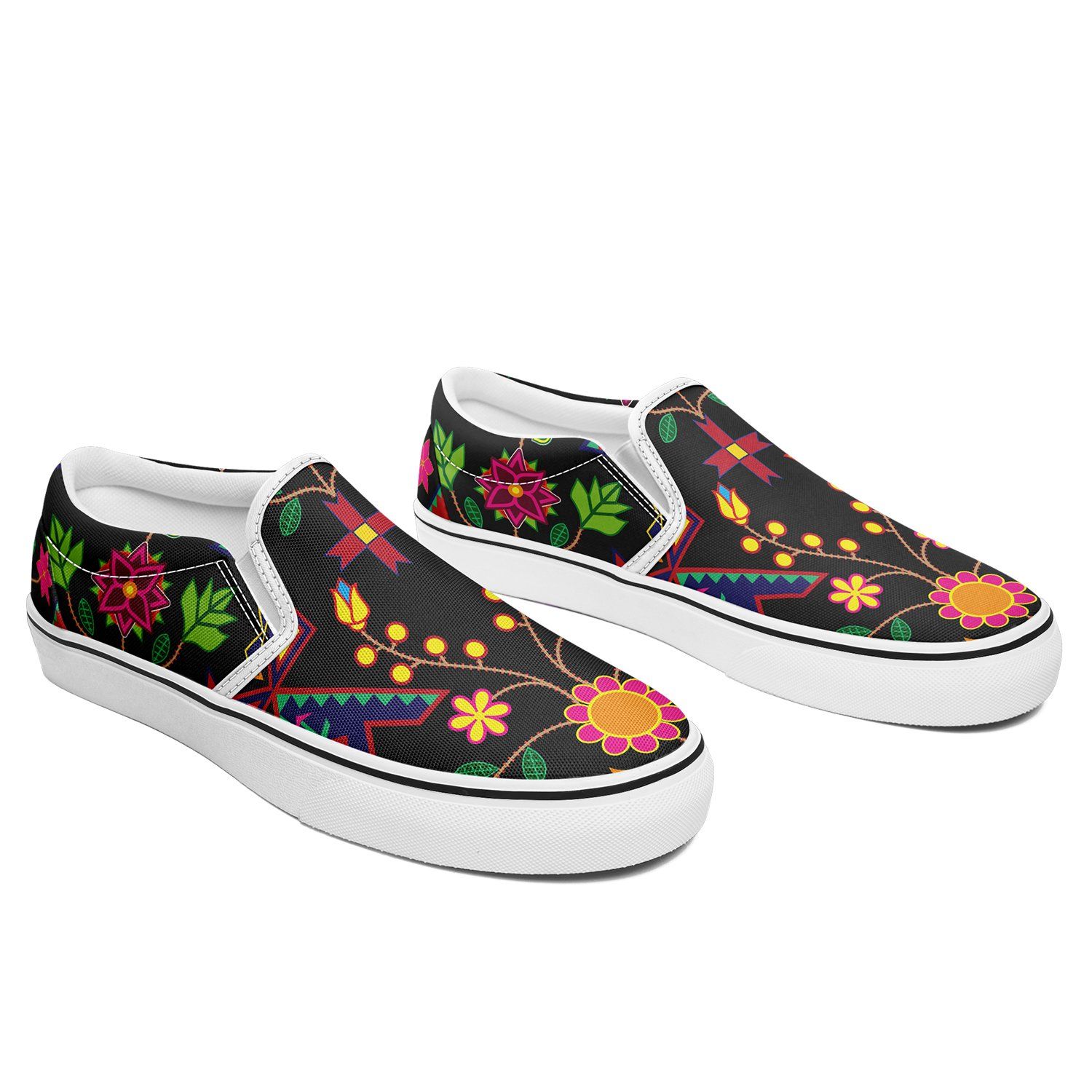 Geometric Floral Spring Black Otoyimm Kid's Canvas Slip On Shoes otoyimm Herman
