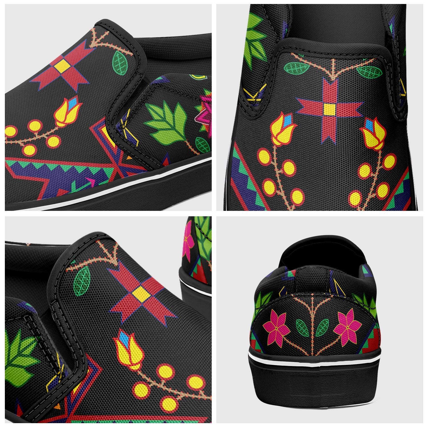 Geometric Floral Spring Black Otoyimm Kid's Canvas Slip On Shoes otoyimm Herman