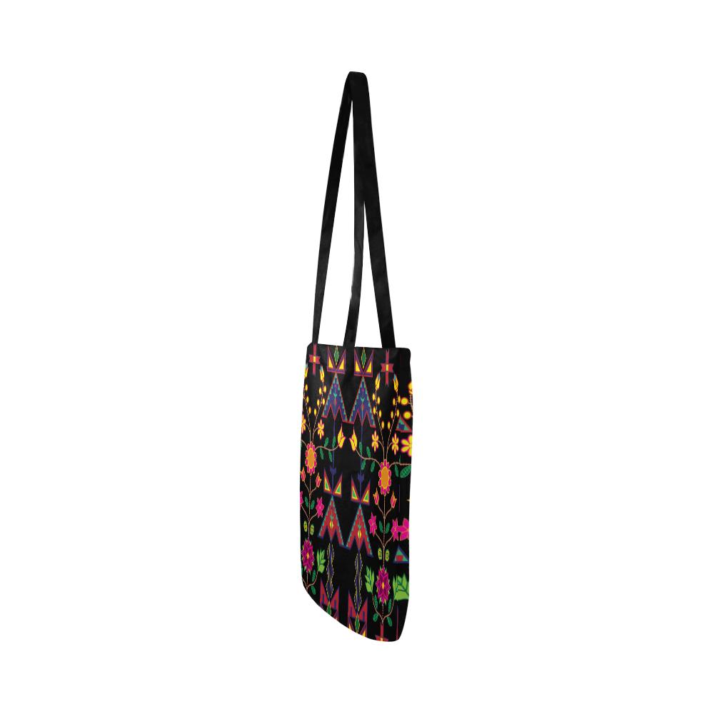 Geometric Floral Spring-Black Reusable Shopping Bag Model 1660 (Two sides) Shopping Tote Bag (1660) e-joyer