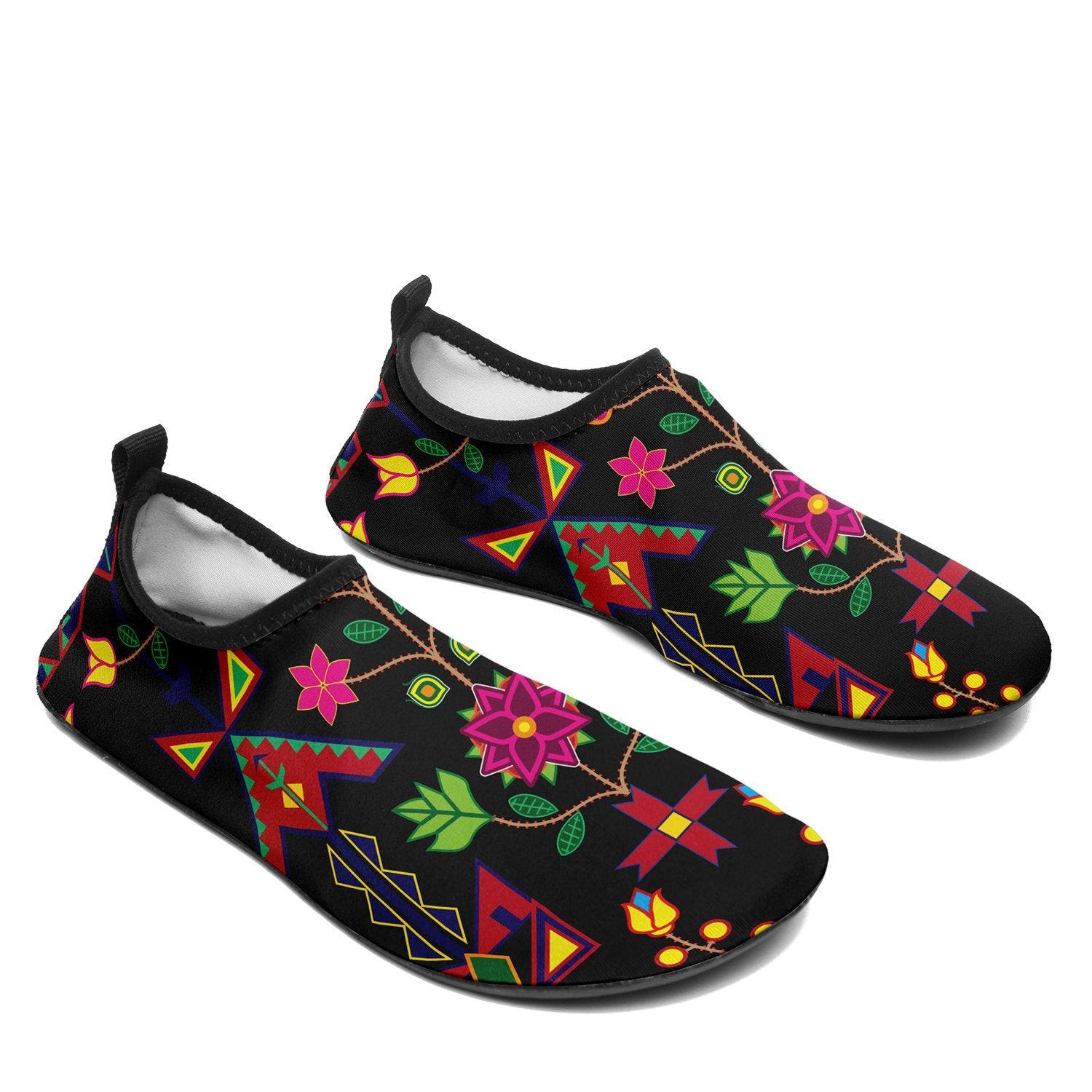 Geometric Floral Spring Black Sockamoccs Kid's Slip On Shoes Herman
