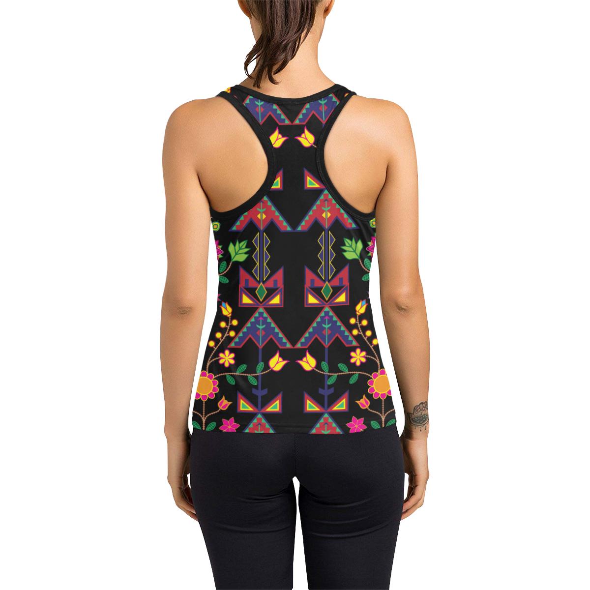 Geometric Floral Spring-Black Women's Racerback Tank Top (Model T60) Racerback Tank Top (T60) e-joyer