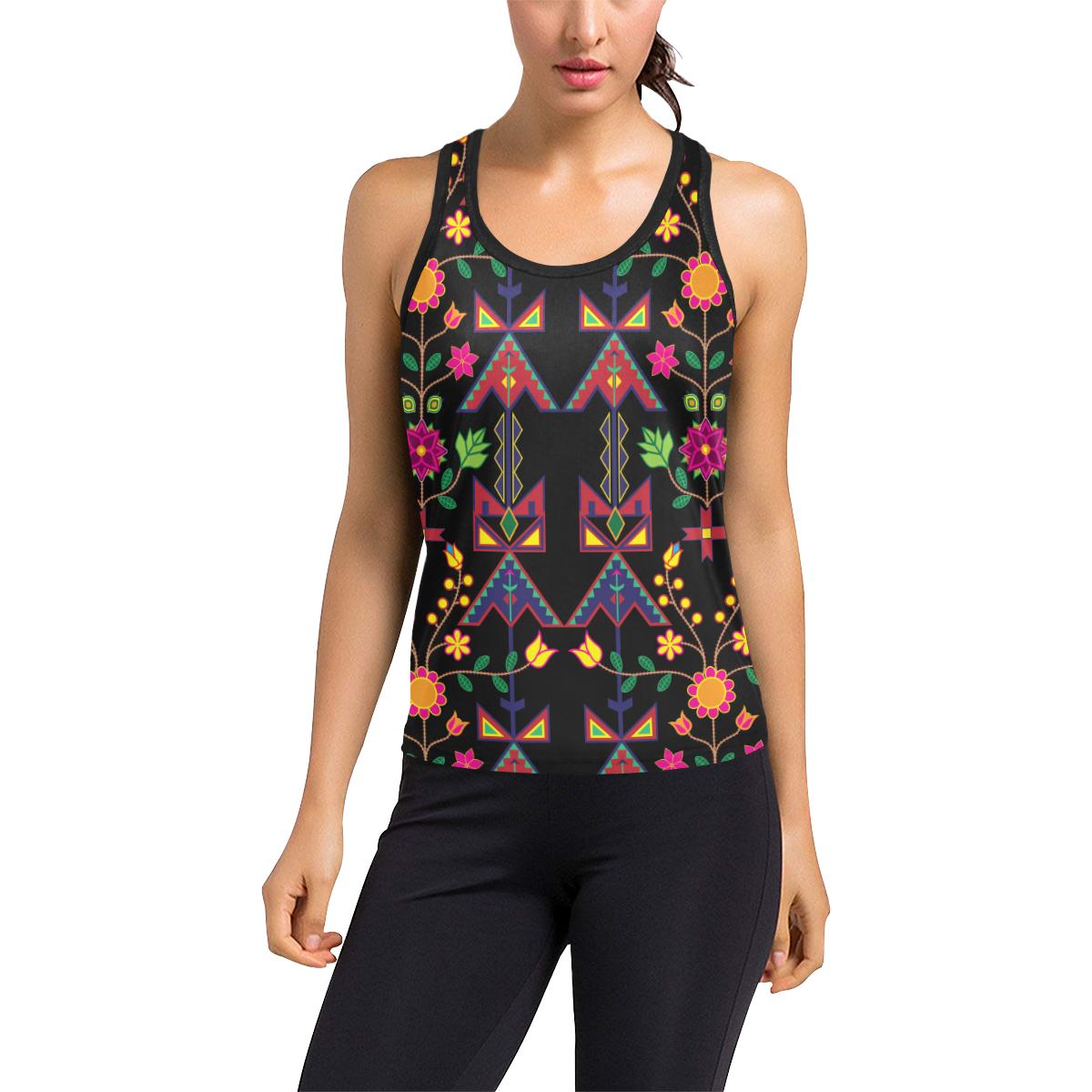 Geometric Floral Spring-Black Women's Racerback Tank Top (Model T60) Racerback Tank Top (T60) e-joyer