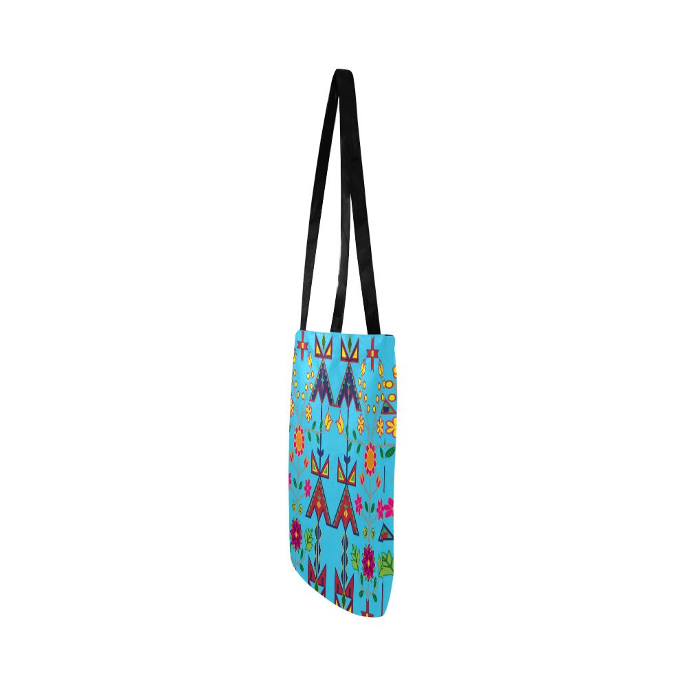 Geometric Floral Spring-Sky Blue Reusable Shopping Bag Model 1660 (Two sides) Shopping Tote Bag (1660) e-joyer