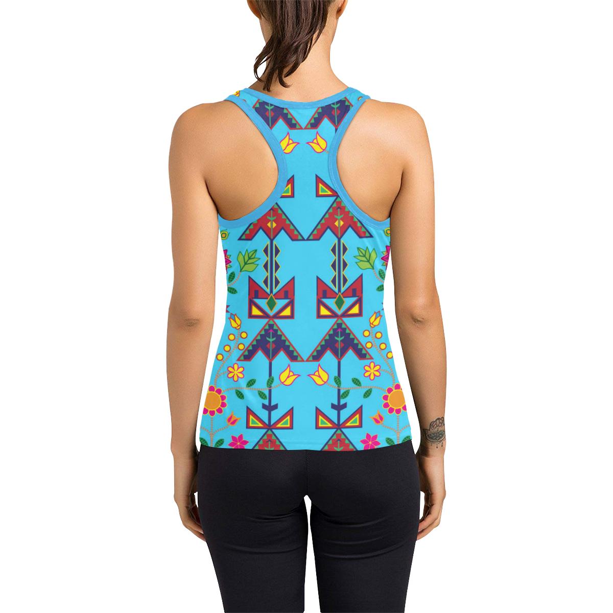 Geometric Floral Spring-SKy Blue Women's Racerback Tank Top (Model T60) Racerback Tank Top (T60) e-joyer