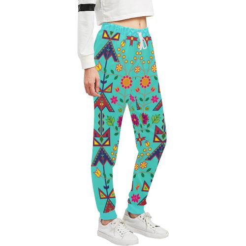 Geometric Floral Spring-Sky Women's All Over Print Sweatpants (Model L11) Women's All Over Print Sweatpants (L11) e-joyer