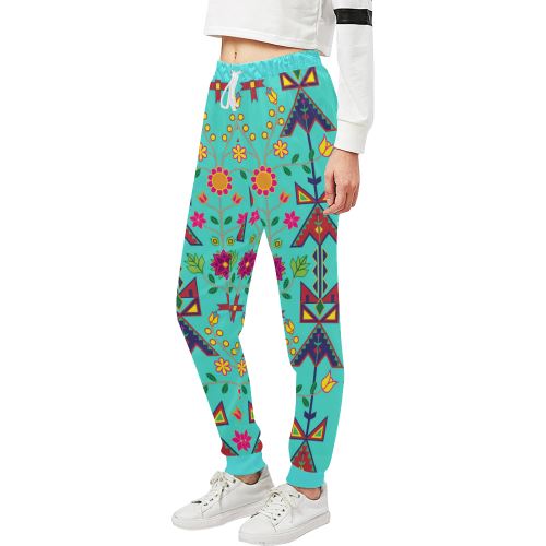 Geometric Floral Spring-Sky Women's All Over Print Sweatpants (Model L11) Women's All Over Print Sweatpants (L11) e-joyer