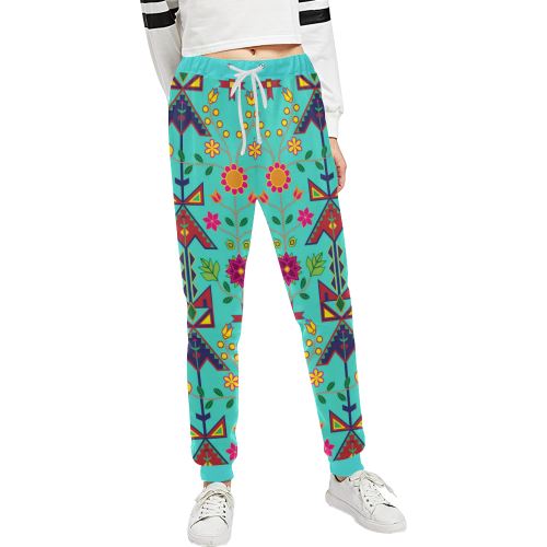 Geometric Floral Spring-Sky Women's All Over Print Sweatpants (Model L11) Women's All Over Print Sweatpants (L11) e-joyer