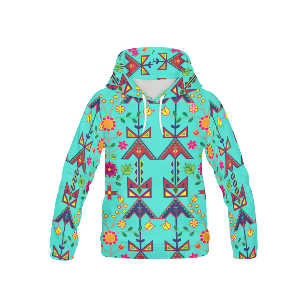 Geometric Floral Spring-Turquoise All Over Print Hoodie for Kid (USA Size) (Model H13) All Over Print Hoodie for Kid (H13) e-joyer