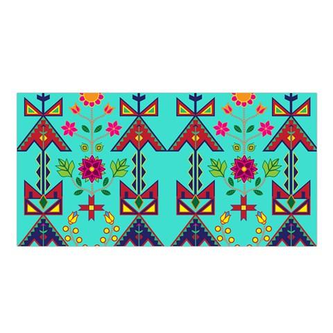 Geometric Floral Spring Turquoise Satin Shawl Scarf 49 Dzine