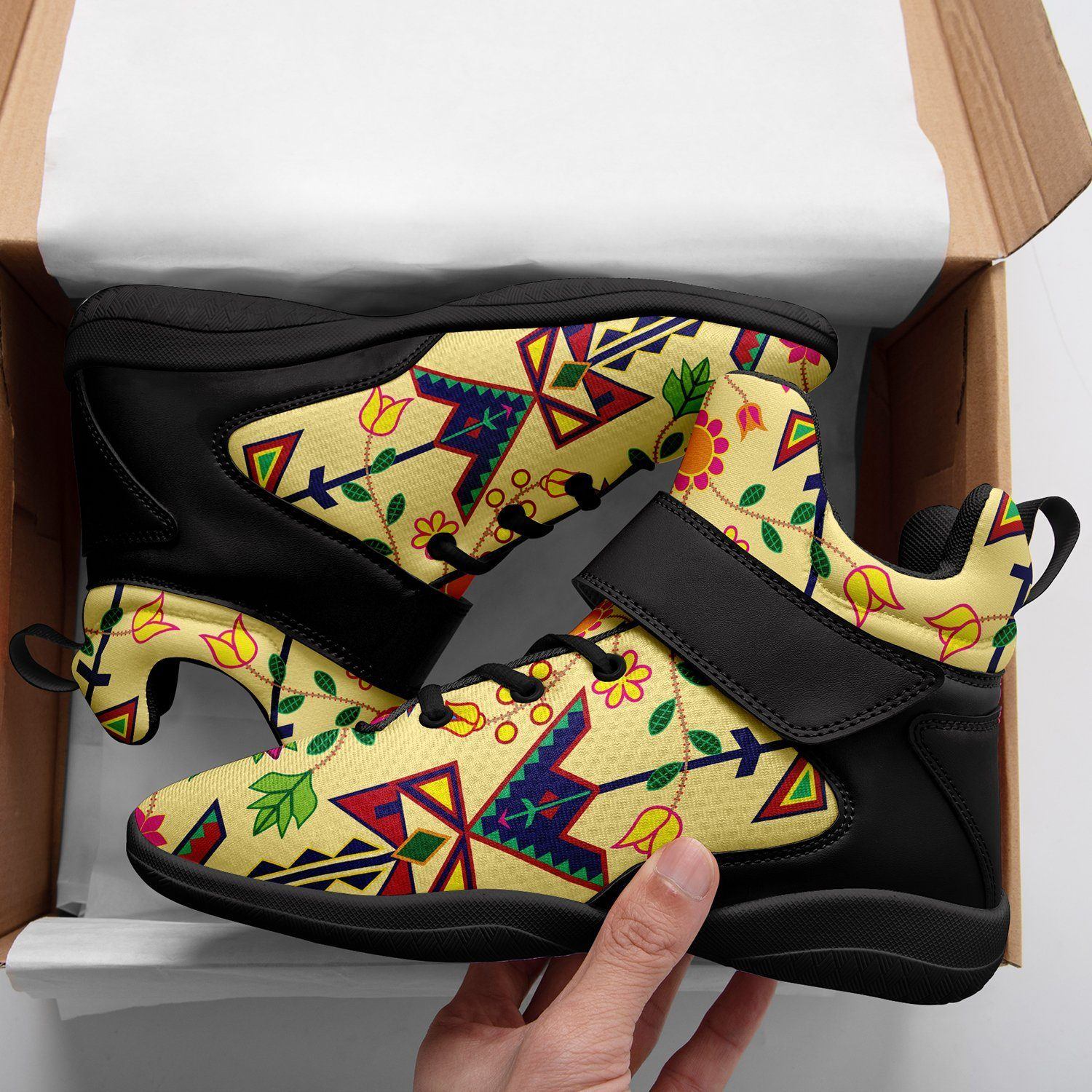 Geometric Floral Spring Vanilla Ipottaa Basketball / Sport High Top Shoes - Black Sole 49 Dzine